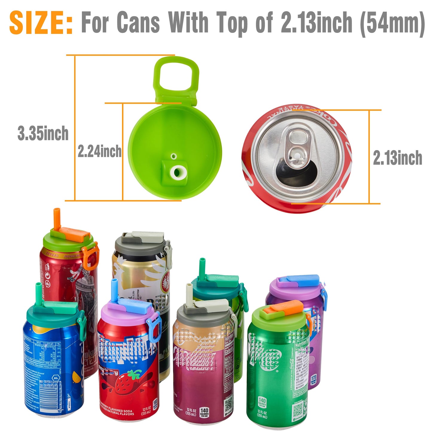 ORIGINAL CREATOR - DIPESI 8 pack 8 color Soda Can Lids with Straws, Pop Can Cover，Reusable Silicone Straws,BPA-Free,Reusable Can Covers for soda,Coke,Beer,Juice,Beverage,Fits Standard Cans