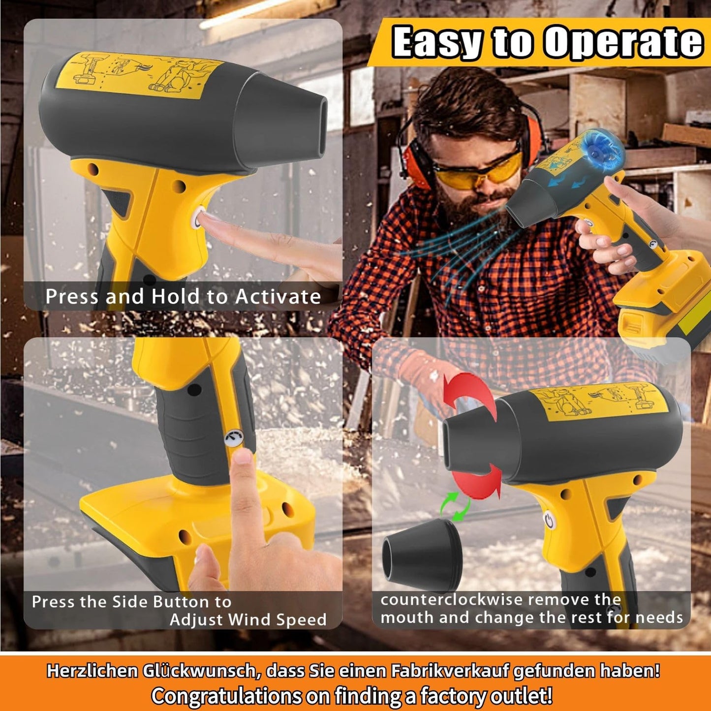 Mini Jet Blower Portable Violent Turbo Fan,Electric Compressed Air Duster for Dewalt Max 20V Battery,Cordless Power Tools,Camping,Outdoors,Car,130000RPM High Speed Fan(18V Battery Not Included)