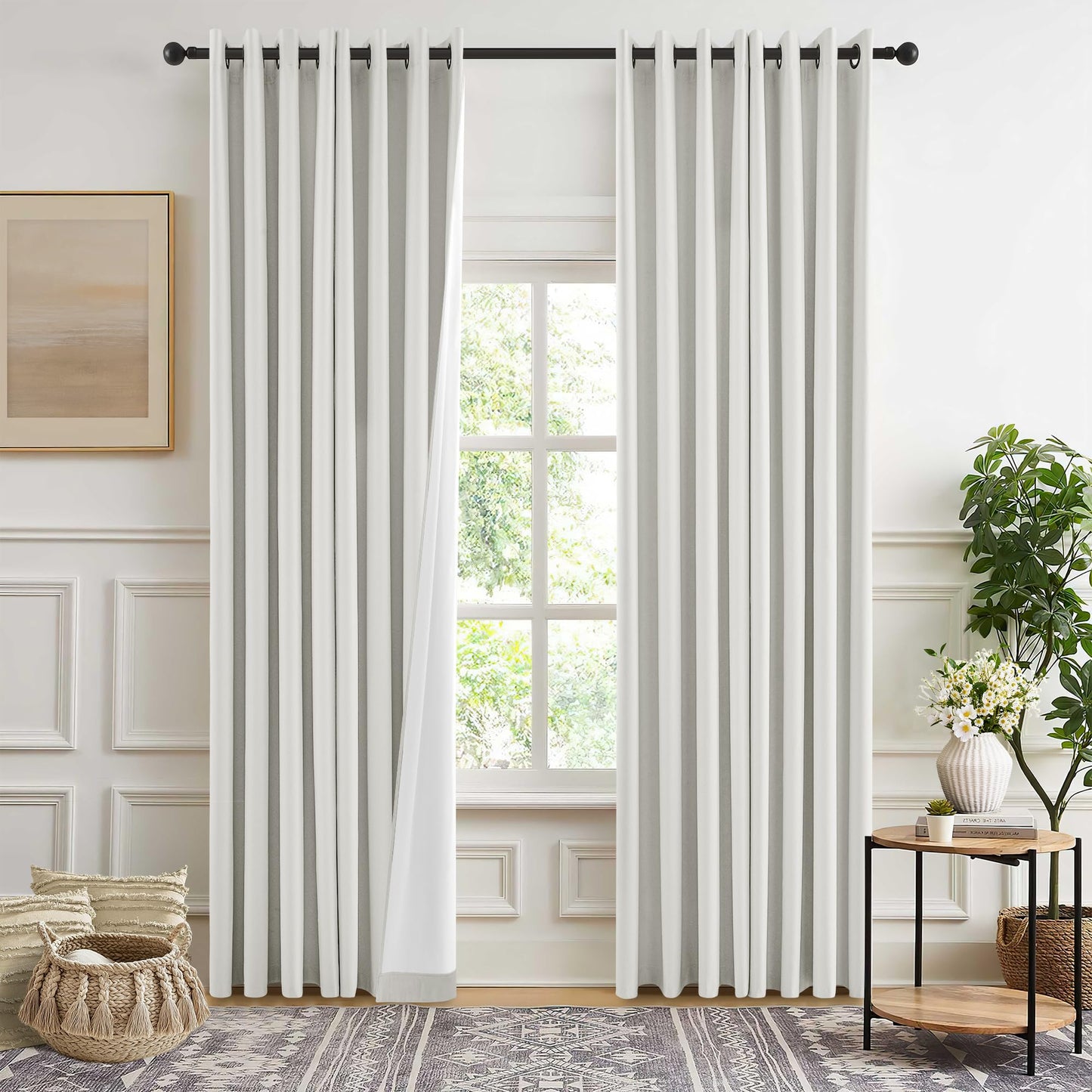 Blackout Curtains Linen Textured for Bedroom Living Room Blackout Curtains 84 Inches Long Full Light Blocking Thermal Insulated Drapes Panels Energy Saving with White Liner 52x84 2 Panels Nature