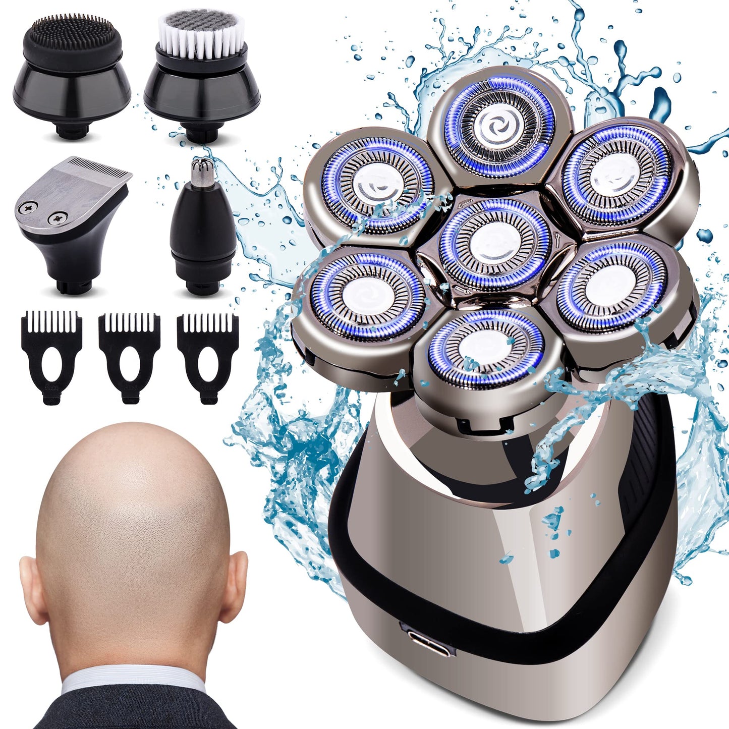 AidallsWellup Head Shavers for Bald Men: As Seen on NBC Select Cordless Head Shaver - Waterproof Electric Razor Grooming Kit, Dry Wet Shaving for Men