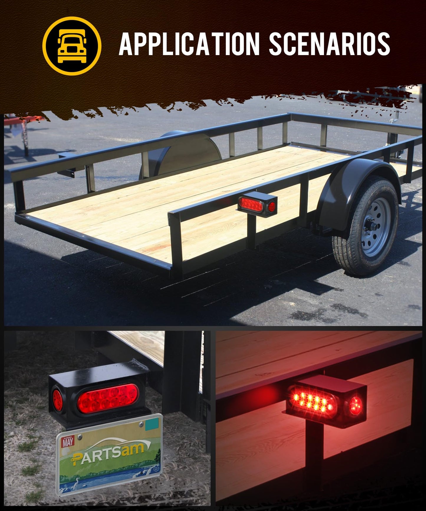 Partsam 2Pcs Steel Trailer RV Light Boxes Housing Kit w/ 6 Inch Oval Red Led Trailer Tail Lights 10LED and 2 Inch Red Round Led Side Marker Lights 4LED w/Grommets and Wire connectors