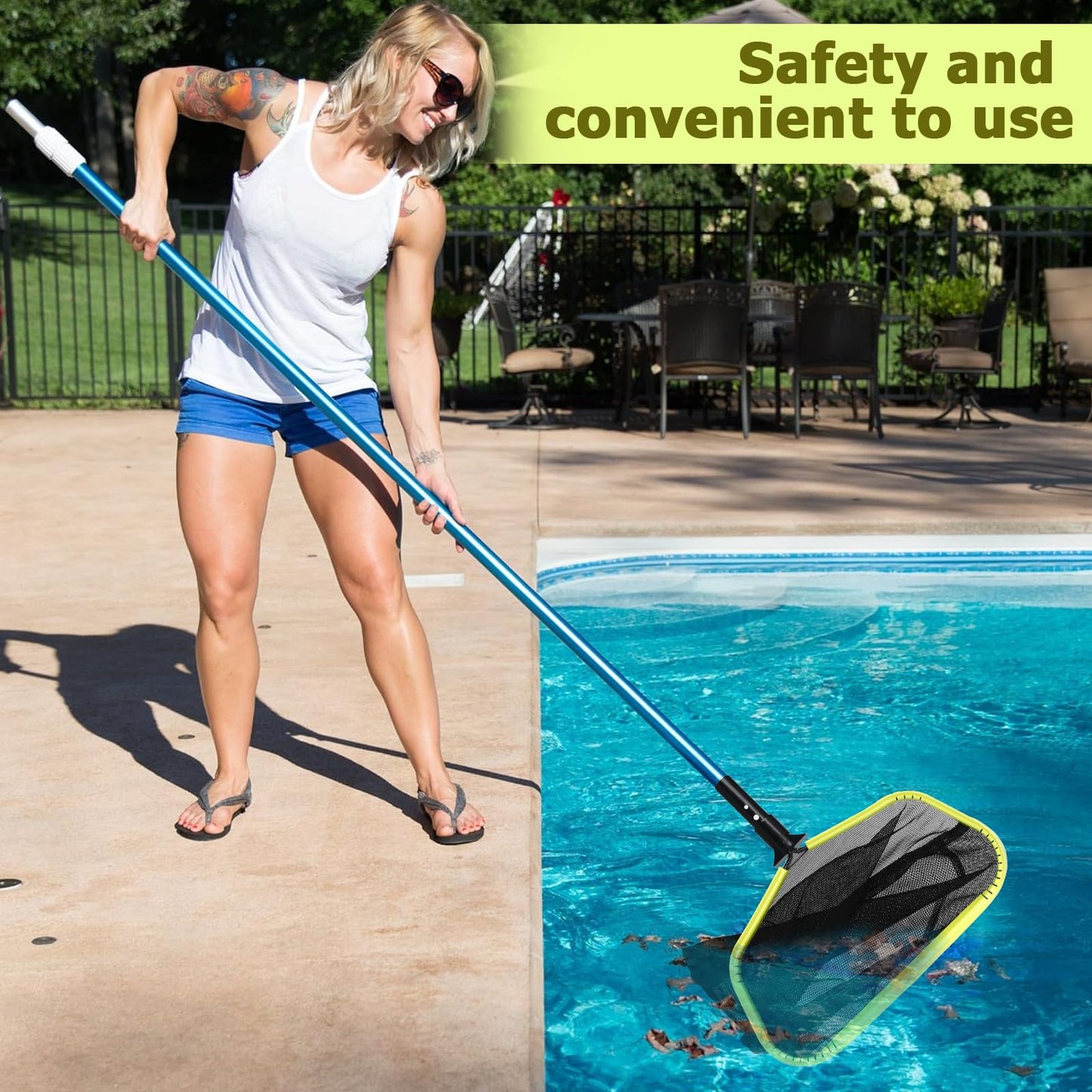 Pool Skimmer Net, 17.5" Pool Net with Double-Layer Netting Bag, Aluminum Frame, Deep Nylon Net, Large Capacity Pool Cleaning Net, Leaf Skimmer Rake Net for Above Ground & In-ground Pools (No Pole)