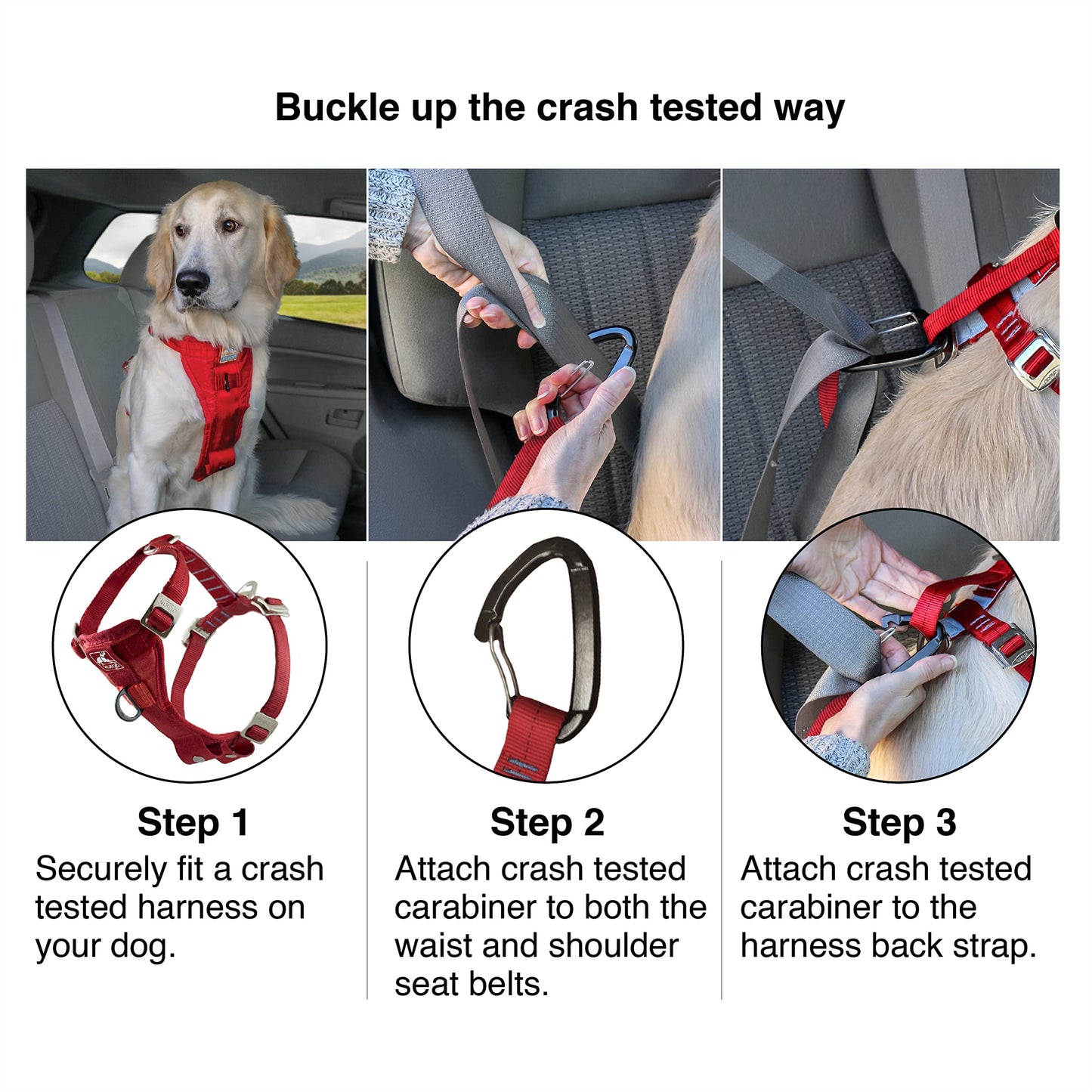 Kurgo Tru-Fit Enhanced Strength Dog Harness, Crash Tested Car Safety Harness for Dogs, Includes Pet Safety Seat Belt, Steel Nesting Buckles, Front D-Ring for No Pull Training, L, Black