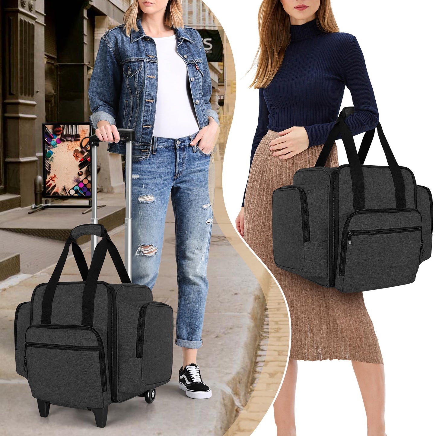 BAFASO Rolling Nail Polish Organizer Holds 144 Bottles, Nail Polish Case with a Detachable Dolly and 3 Removable Cases (Patented Design), Black