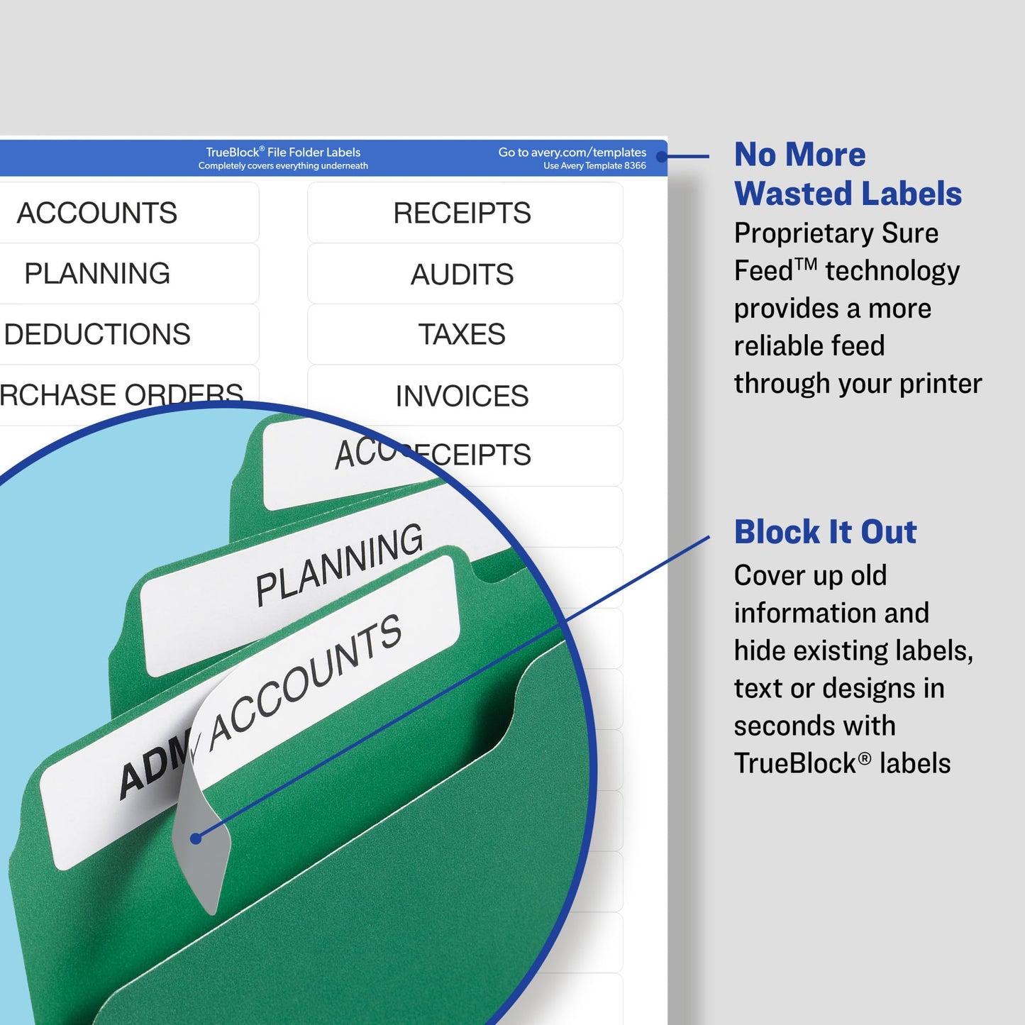 Permanent TrueBlock File Folder Labels with Sure Feed