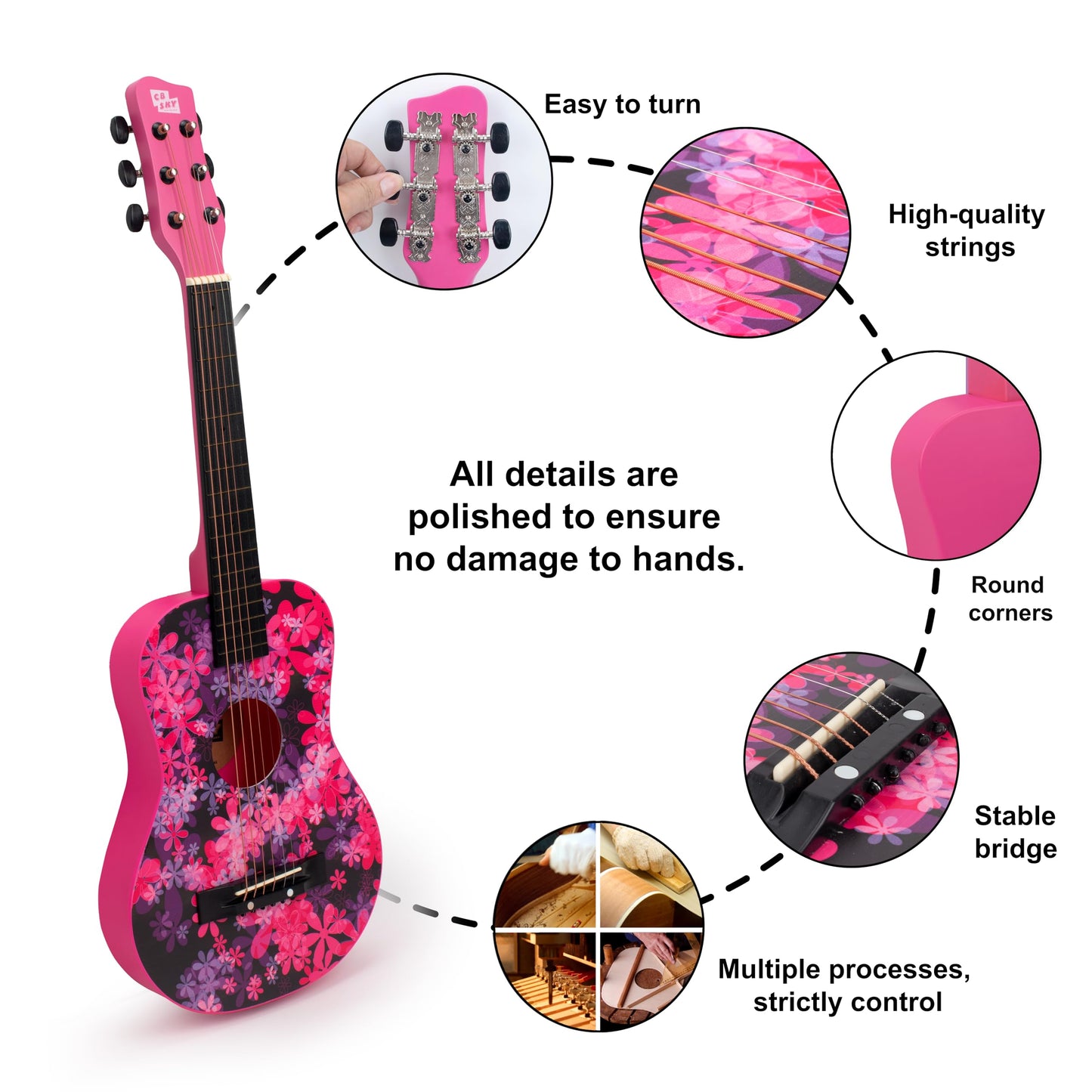 CB SKY 30 INCH ACOUSTIC GUITAR PINK FLOWER Junior/Student Acoustic Guitar/Beginner/Kids musical toys, musical instrument