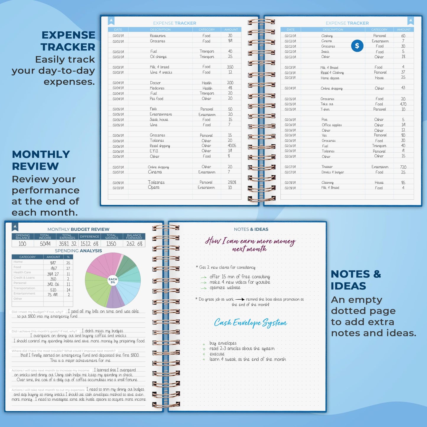 Clever Fox Budget Planner – Coiled Budget Book with Colorful Spacious Pages, Monthly Financial Planner, Budgeting Organizer & Expense Tracker Notebook, Finance Journal, 8x9.5 Hardcover – Mystic Blue