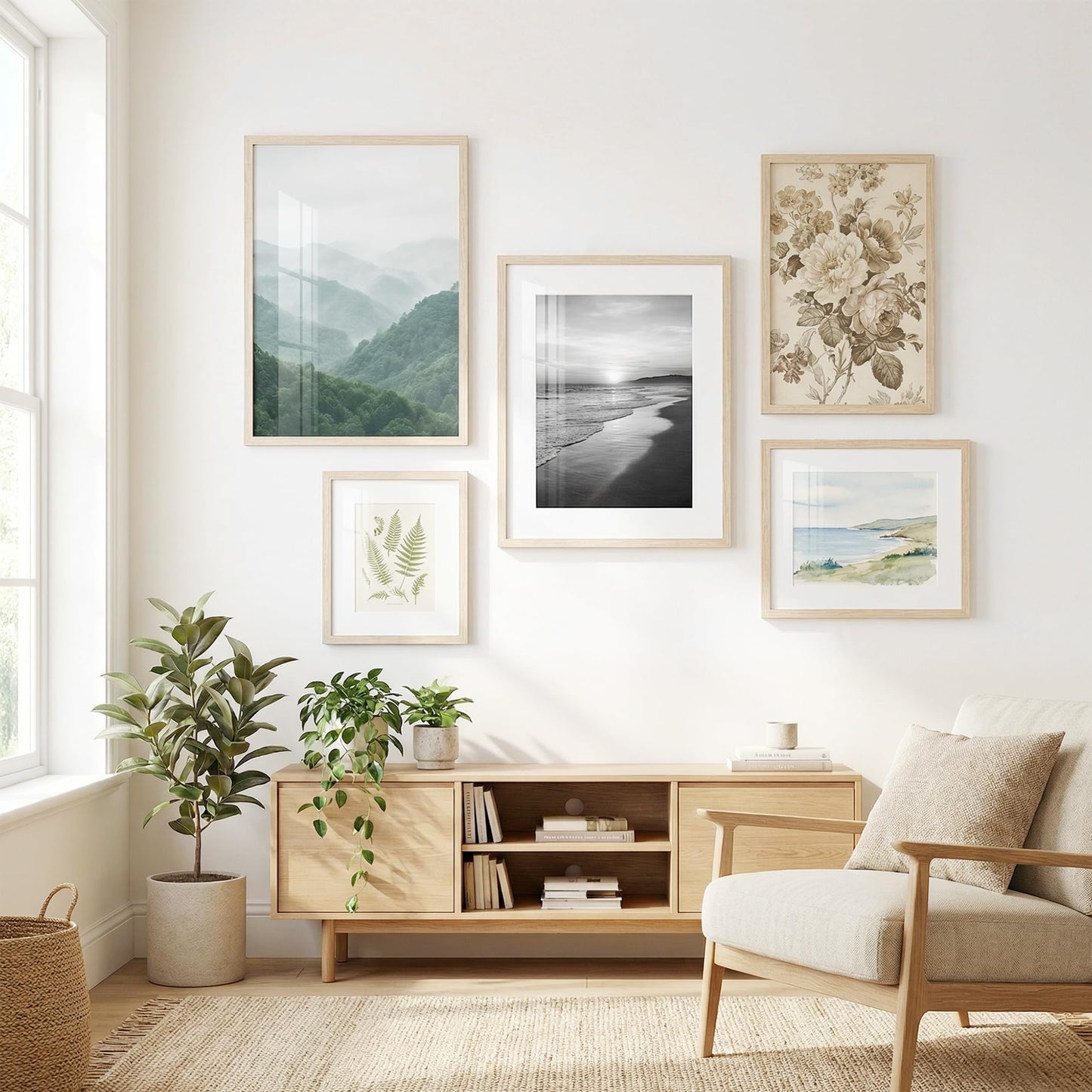 LIVINGTASTE 16x20 Picture Frame Set of 4 Natural Solid Wood Veneer 4 Pack Picture Frames 16x20 Matted to 11x14 with Shatterproof Plexiglass, Wooden 16 x 20 Frame for Vertical or Horizontal Wall Mounting Display