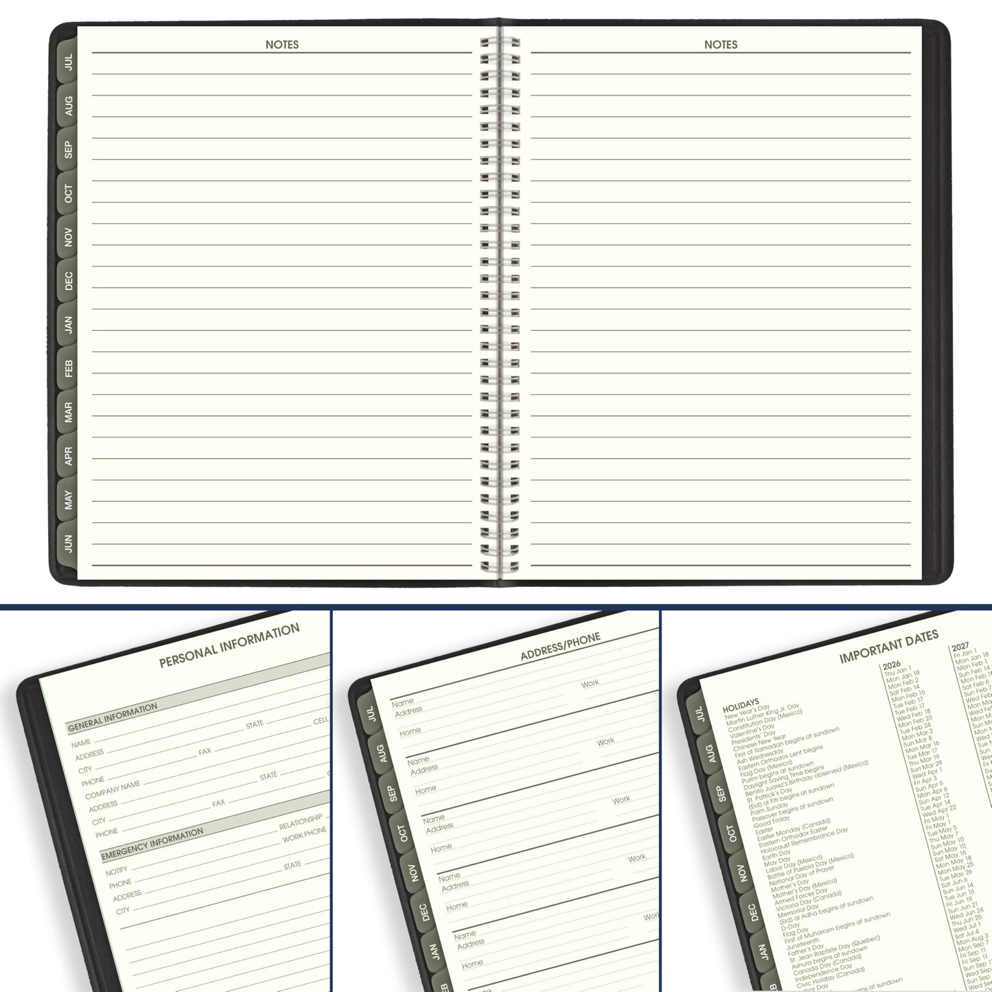 AT-A-GLANCE Planner 2026-2027 Weekly & Monthly Academic 12-Month July-June Quarter-Hourly Appointment Book, 8-1/4" x 11", Recycled, Black (70957G05)