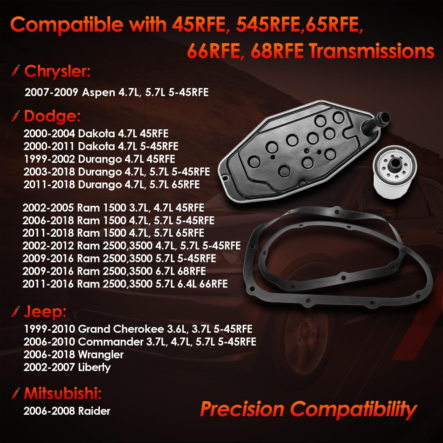 Transmission Filter Kit 4WD Deep Pan｜Replacement For 1999-UP Chrysler, Dodge, Grand Cherokee｜Replace OE#: 5013470AC, 5179267AC｜For 45RFE, 545RFE, 65RFE, 66RFE, 68RFE Transmission Filter
