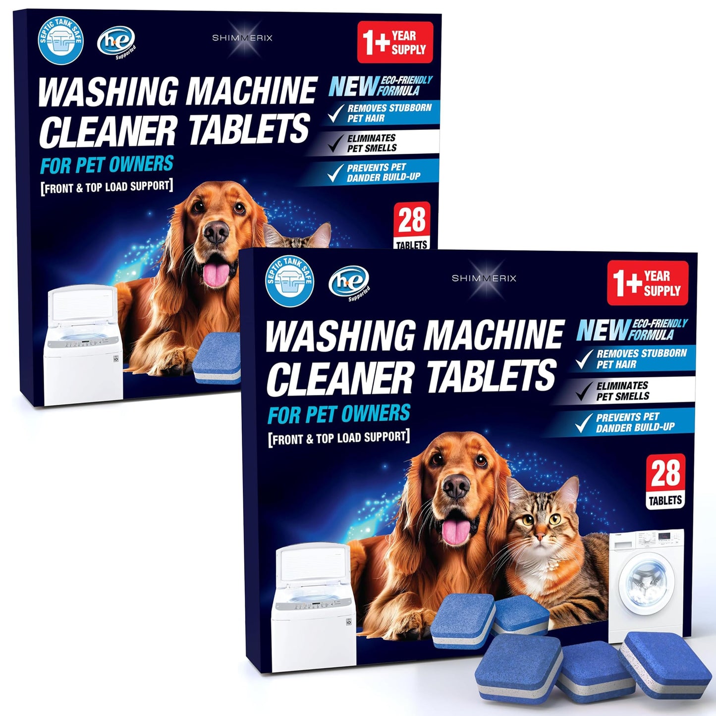 Washing Machine Cleaner Pro Tablets for Pet Owners - 56 Pack, Front & Top Load Washer Deep Cleaning, Septic Tank Safe, HE Support, Remove Stubborn Pet Hair, Eliminates Smells, Prevents Dander Build-up