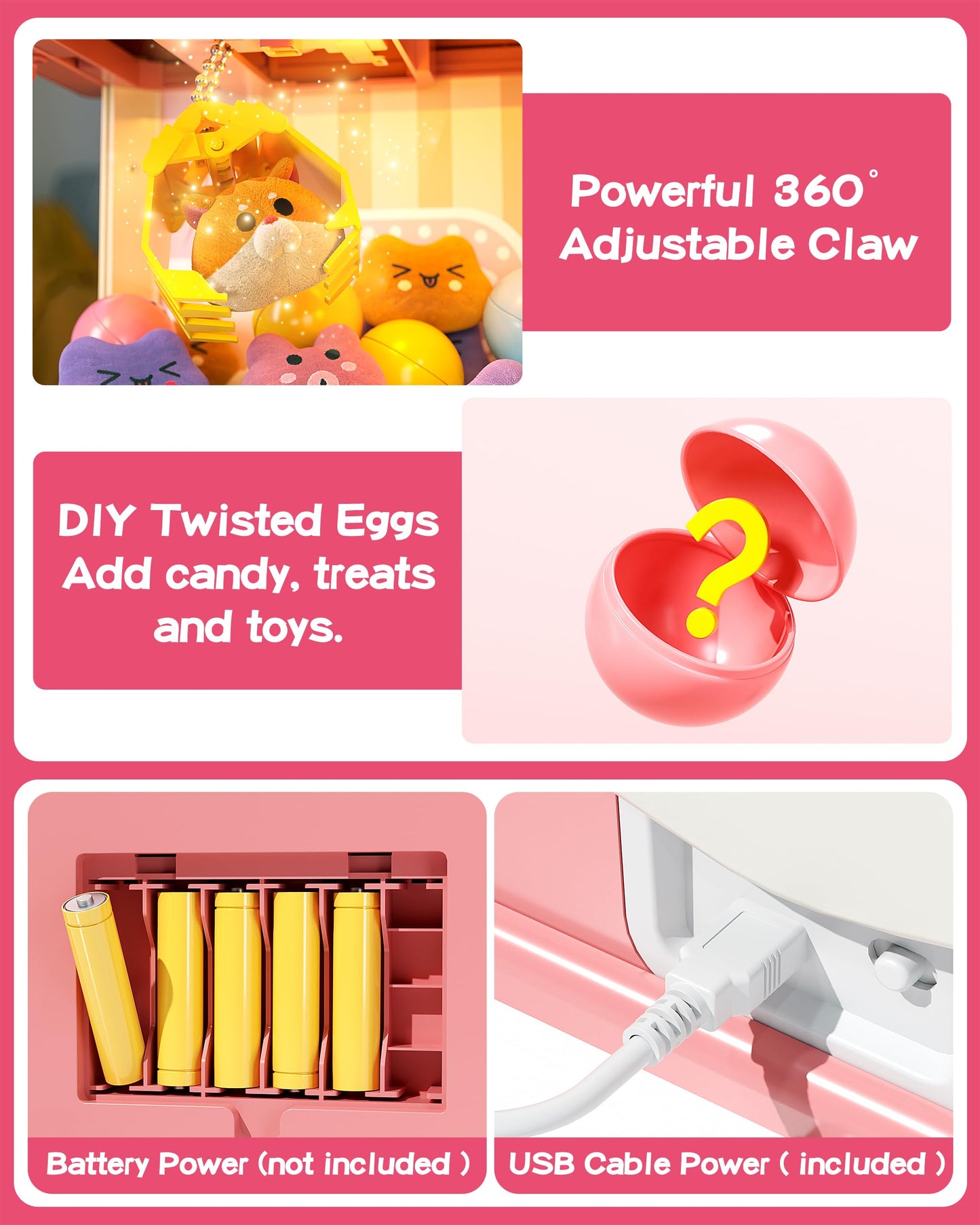 Claw Machine for Kids, Mini Vending Machine with Music, Prize Dispenser Toys for Girls and Boys, Electronic Claw Game Machine for Party Birthdays, Includes 45 Mini Toys (Medium)