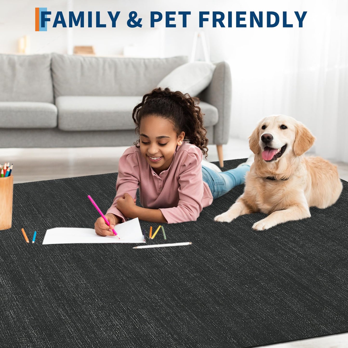 GarveeHome 4x6 Bedroom Area Rug Machine Washable Non-Slip Low Pile Floor Carpets Modern Simple Rugs Contemporary Minimalist Solid Black Area Rug for Living Room Dining Room Nursery Room