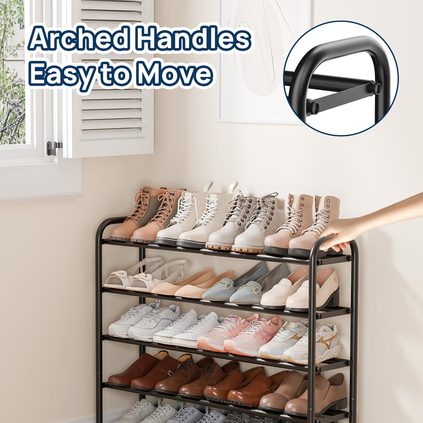 ENJOYBASICS Expandable Metal Shoe Racks for Closet, 4 Tier Adjustable Shoe Organizer Shelf, Black Free Standing Rack Storage for Entryway