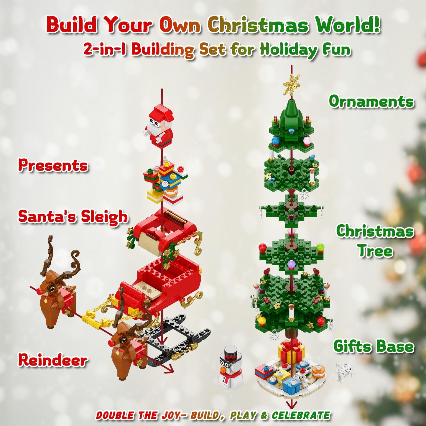 Christmas Tree Advent Calendar 2025, 24 Day Countdown Building Blocks Set with Santa Sleigh Reindeer, Xmas Holiday Decorations Gift for Kids Teen Girls Boys