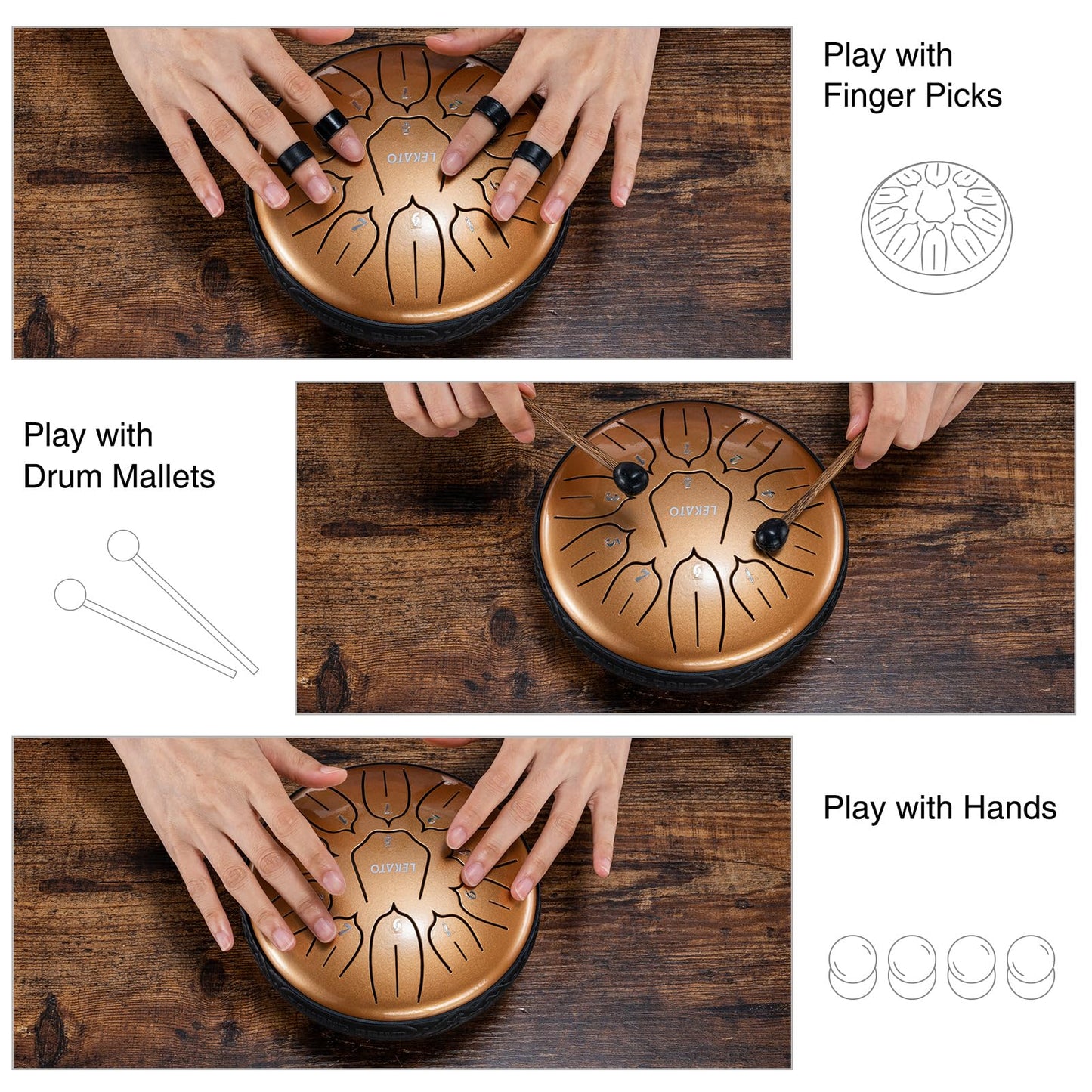 Steel Tongue Drum 6 Inch 11 Notes, LEKATO Steel Alloy Drum D Major Beginner Drum Percussion for Children Musical Education Zen Meditation Yoga, Christmas Gift for Adult& Kids