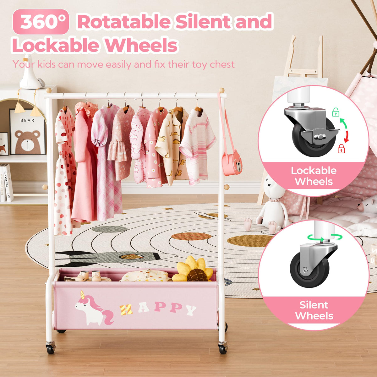 GRANNY SAYS Kids Clothing Rack with Wheels, Baby Clothes Rack Heavy Duty, Dress Up Storage Organizer, Toddler Garment Rack for Organizing Child Clothes Toys, Kid Closet for Little Girls, Pink