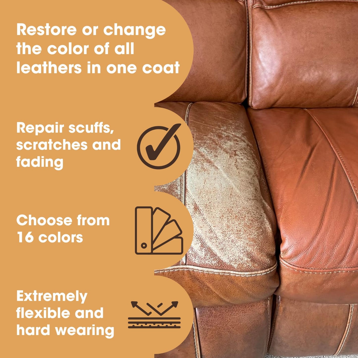 Furniture Clinic Leather Repair Paint | 2-in-1 Seal and Color | Use on Scratches, Tears, and Holes in Car Seats, Furniture | Quick and Easy Leather Repair Kit for Furniture (Black, 250ml/8.5oz)