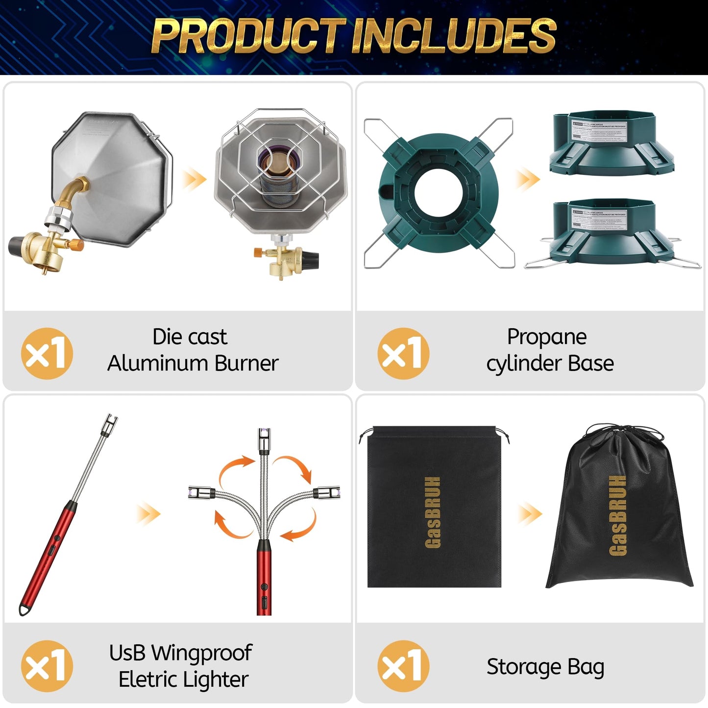 GasBRUH Portable Propane Heater with Windproof Lighter for Outdoor, Fishing, Camping, 6200BTU Outdoor Wireless Gas Heater for Camping,Tents, Hunting (TANK not Included)