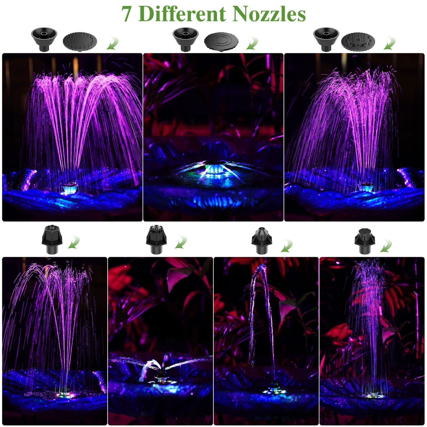 AISITIN 5.5W LED Solar Fountain Pump Upgraded Solar Bird Bath Fountain Diameter 8.27inch Solar Water Fountain with 7 Nozzles Solar Powered Fountain Pump for Bird Bath, Garden, Fish Tank, Patio, Pond