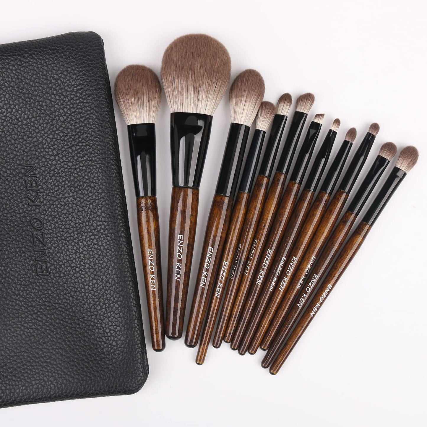 ENZO KEN Natural Goat Hair Makeup Brush Set with Case, Natural Bristle Makeup Brushes, Makeup Brushes Set Professional, Walnut Cosmetic Brushes Makeup Set - MONI