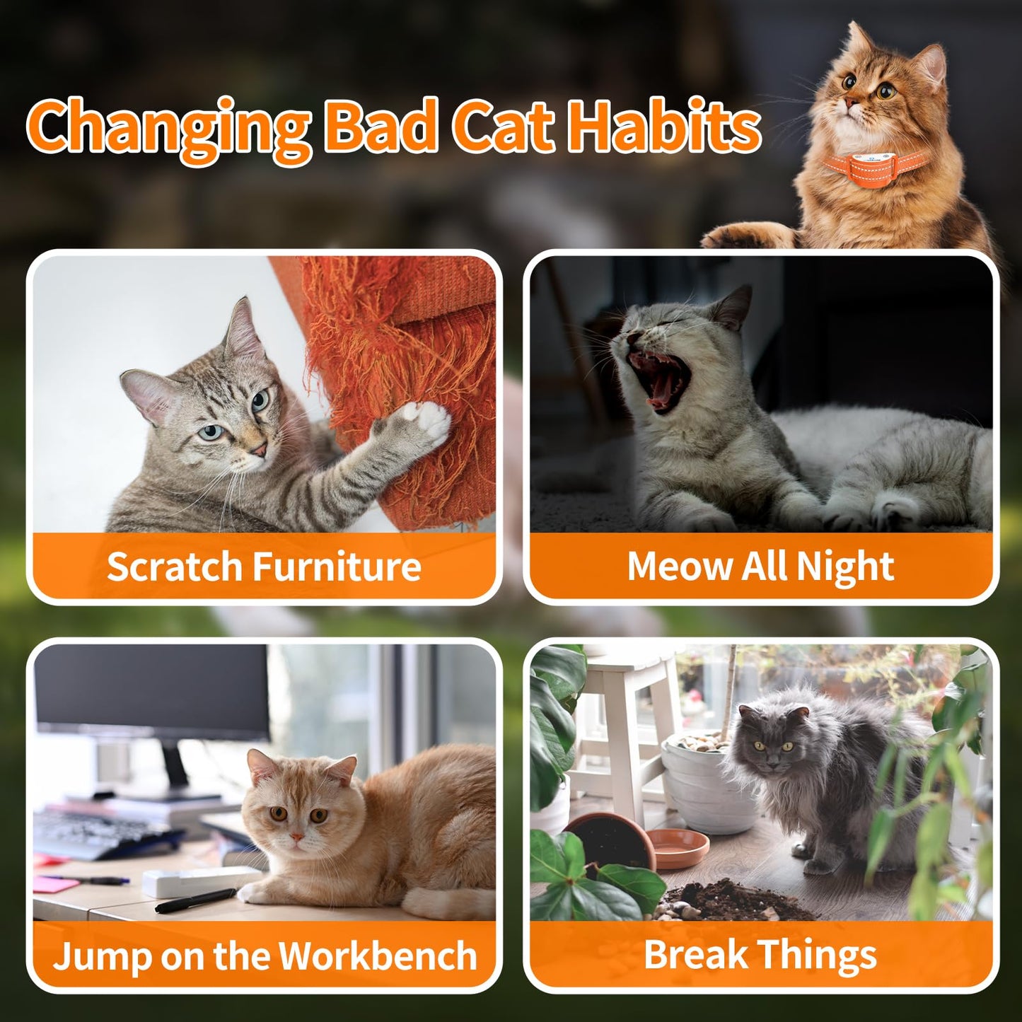 2-in-1 Cat Shock Collar with Remote, Shock Collar for Cats with Beep Vibration Shock & Auto Stop Meowing 4 Modes, 2300ft Cat Training Collar Effective for Bad Behavior IP67 Waterproof