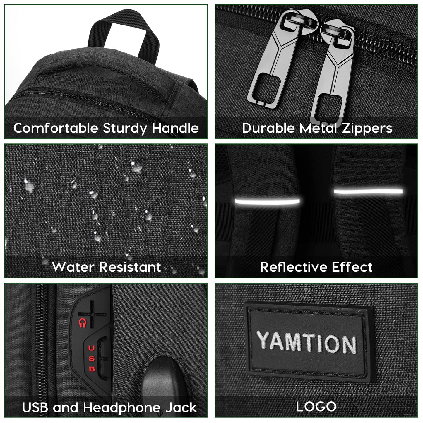 YAMTION Black Backpack for Men and Women,School Backpack Bookbag for Teen Boys and Girls Laptop Backpack with USB for Collge Work Business