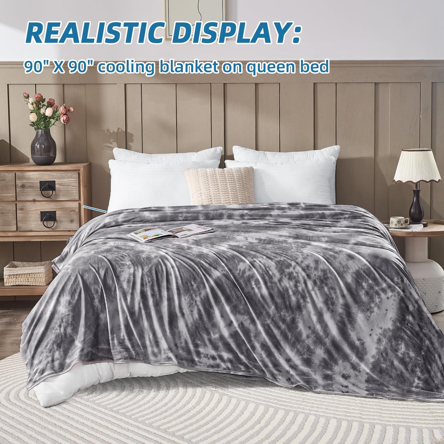 inhand Cooling Blanket Queen Size(90"x90", Breathable Summer Blanket with Double-Sided Cool to Touch Fabric, Lightweight Cold Blanket for Night Sweats Hot Sleepers, Throw for Cozy Wrap on Bed,Grey