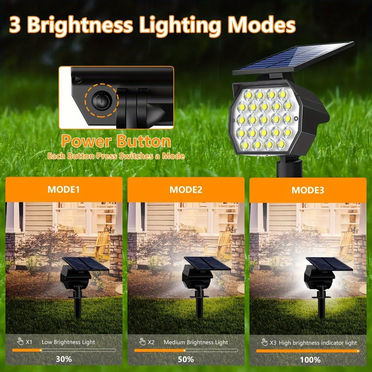 Solar Spot Lights Outdoor,Solar Lights Outdoor 23 LED 3 Lighting Modes Auto ON/Off Solar Spotlights, IP67 Waterproof for Garden, Yard and Outside Landscape 6 Pack (Cool White)