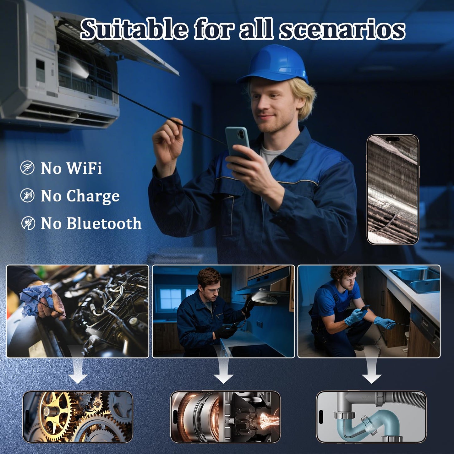 Endoscope Camera with Light, Ennovor 1920P HD Borescope with 8 Adjustable LED Lights, IP67 Waterproof Endoscope Inspection with Flexible Rigid Snake Camera, No WiFi Required for Android iOS