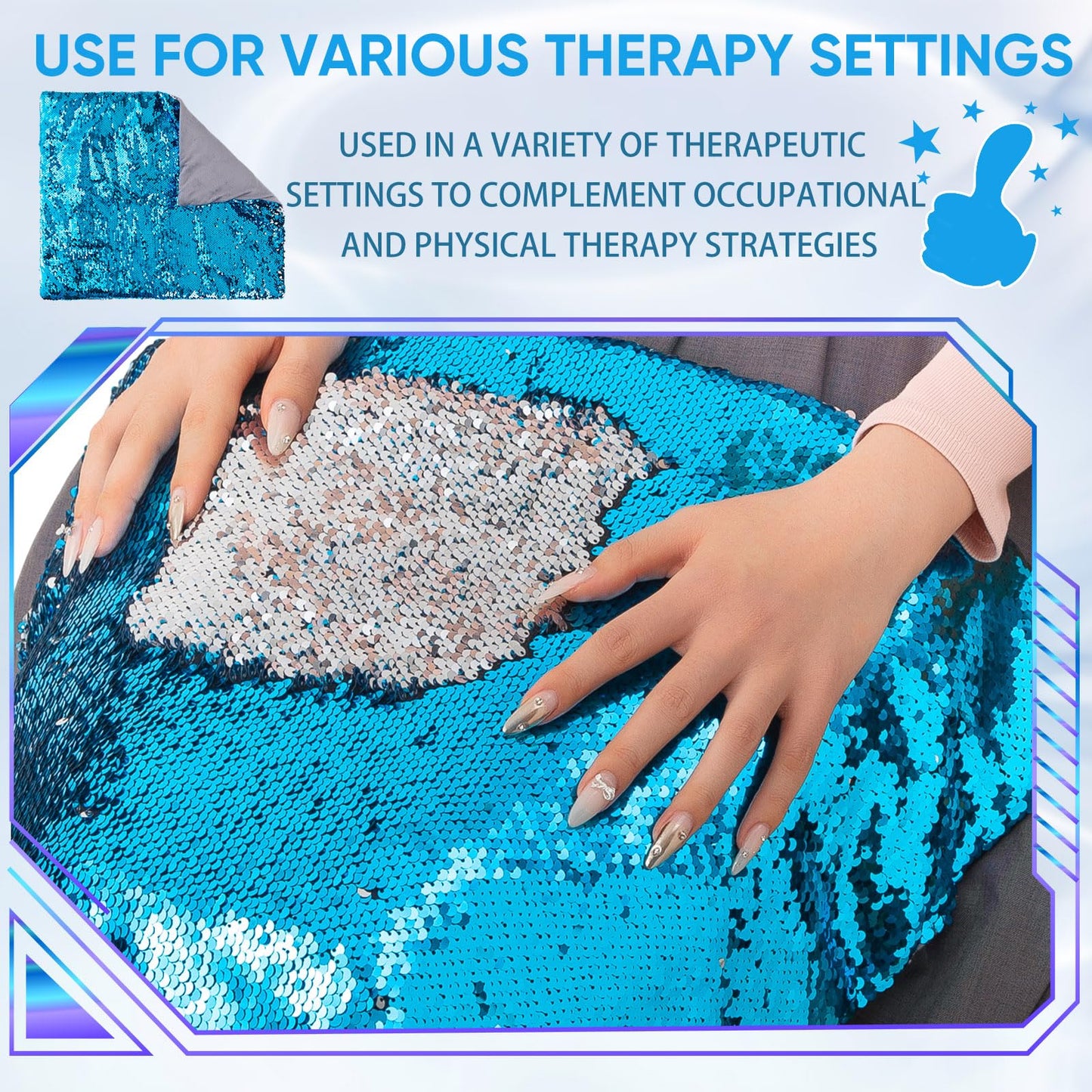 Hugsmiling Weighted Lap Pad, 5lbs 18" x 22", Weighted Lap Blanket for Kids and adults, Easy to Maneuver Sequins, Good Gift for Kids, Teens and Adults (Blue and Silver)