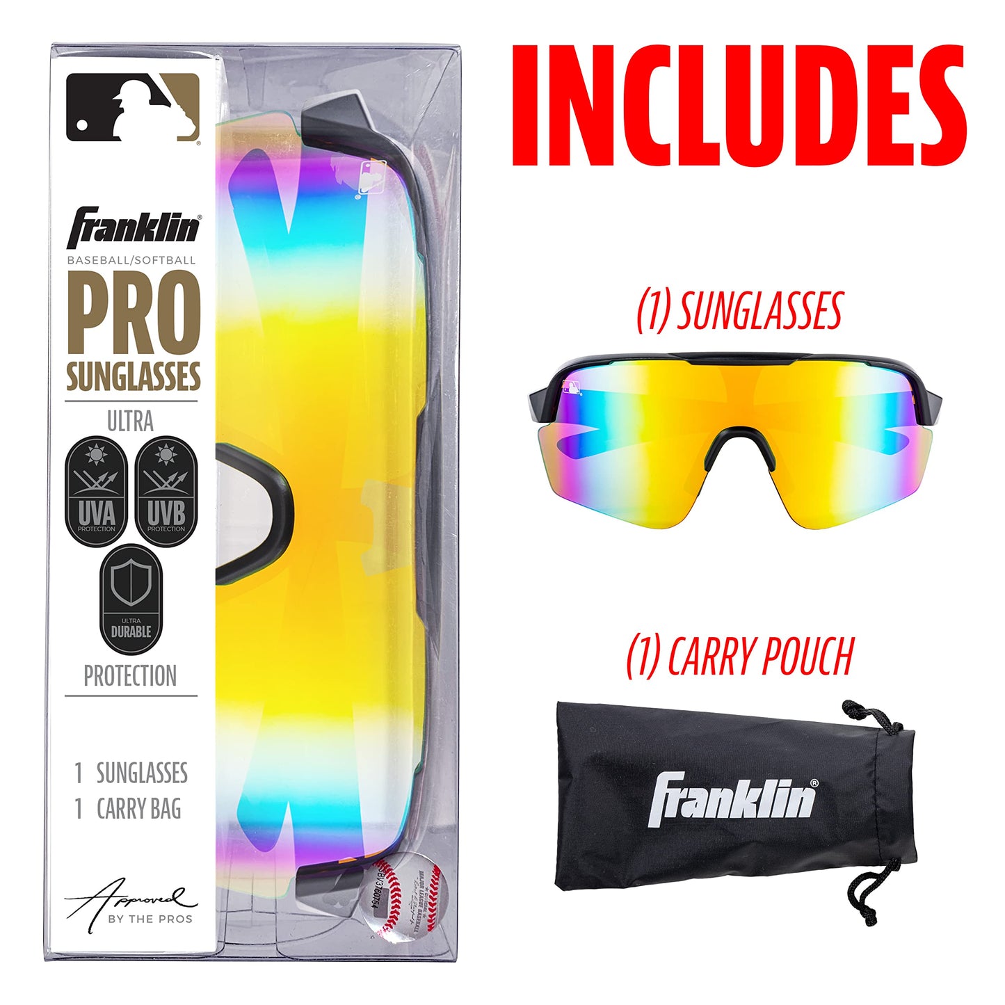 Franklin Sports Non Flip Round MLB Deluxe Pro Sunglasses, Black/Multi, One Size