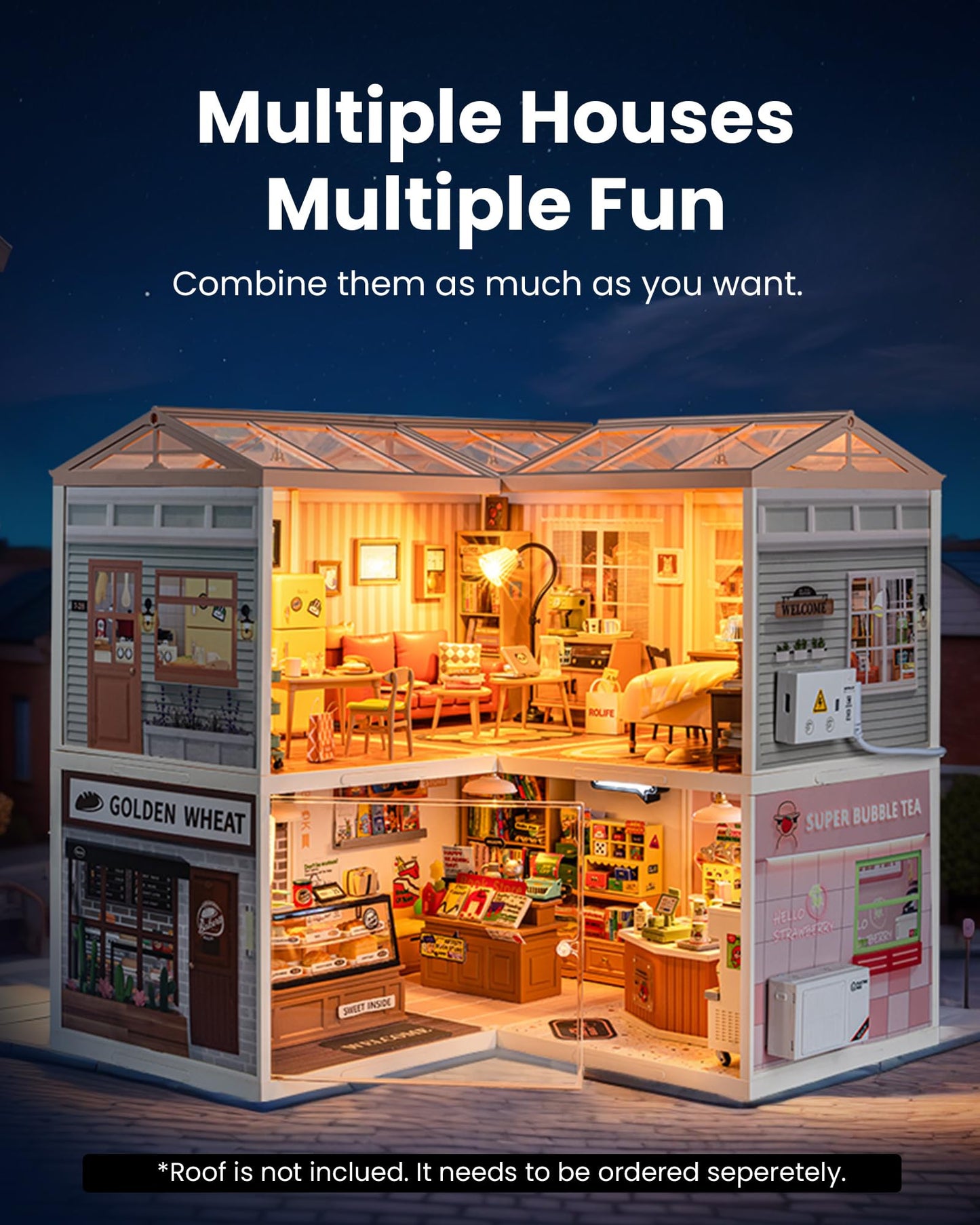 Rolife DIY Miniature Plastic House Building Set Toys Playset with LED Suitable for Mini Figures Construction Toys Diorama Kit Gifts for Adults (Cozy Living Lounge)