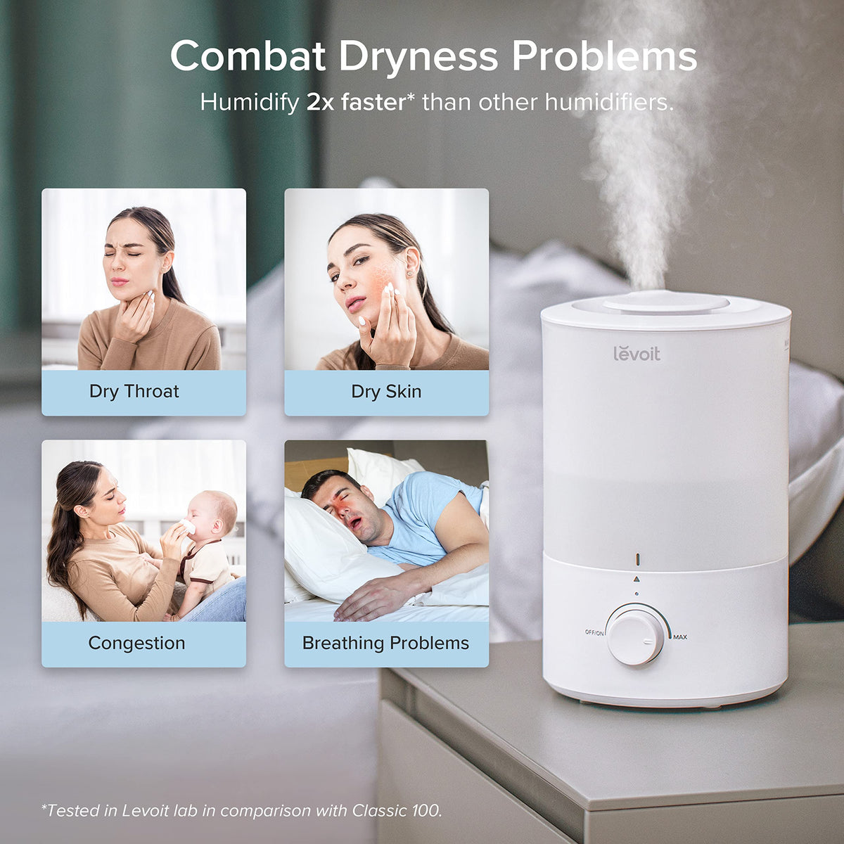 Levoit Humidifiers for Bedroom Large Room, 3L Cool Mist Top Fill Oil Diffuser for Baby Nursery and Plants, 360 Degree Nozzle, Quiet Rapid Ultrasonic Humidification for Home Whole House, White