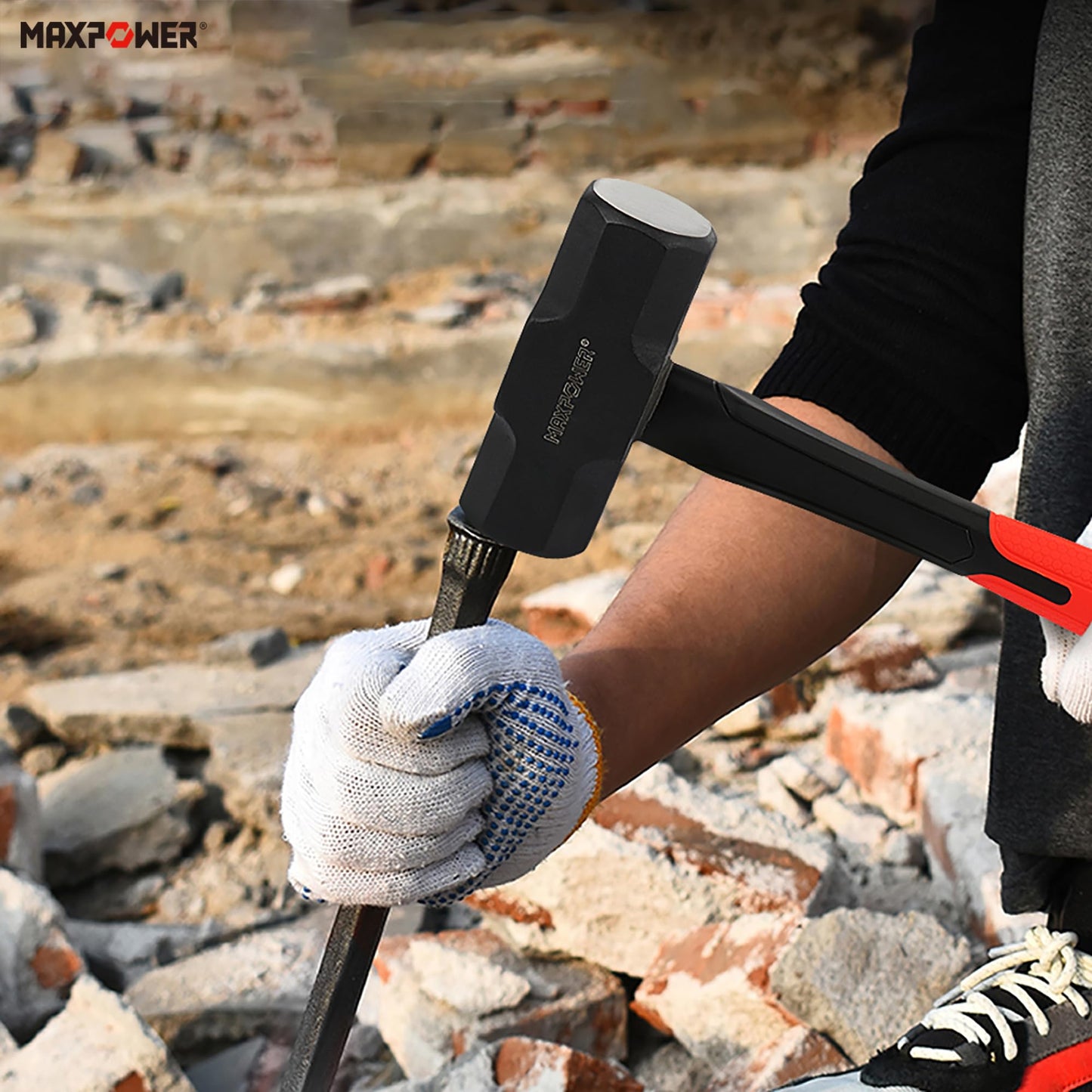 MAXPOWER 4 lb Sledge Hammer, Steel Head, 12-inch Fiberglass Handle Shock-Resistant