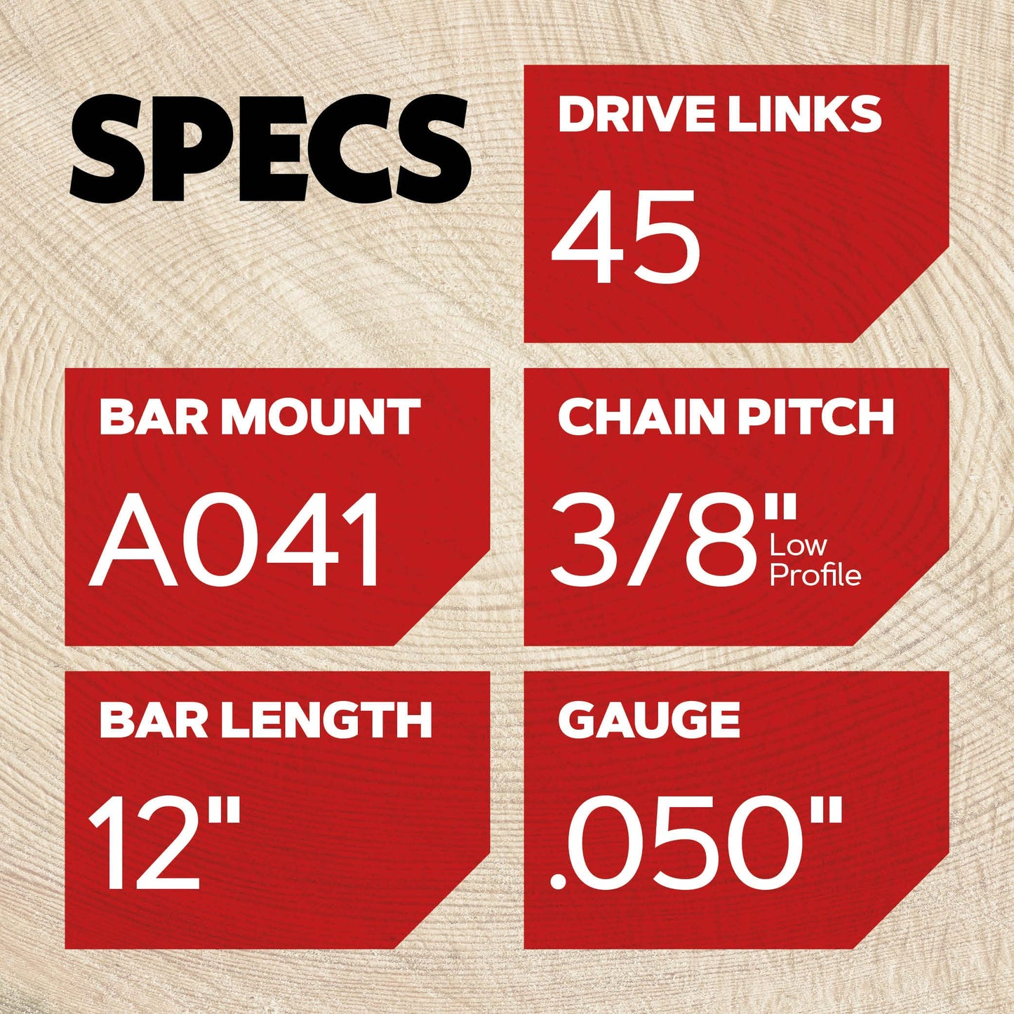 Oregon AdvanceCut Bar and Chain Combo 12 in. Bar A041 Tail Mount, S45 Chain, 0.050 Gauge 3/8 in. Low Profile Chain