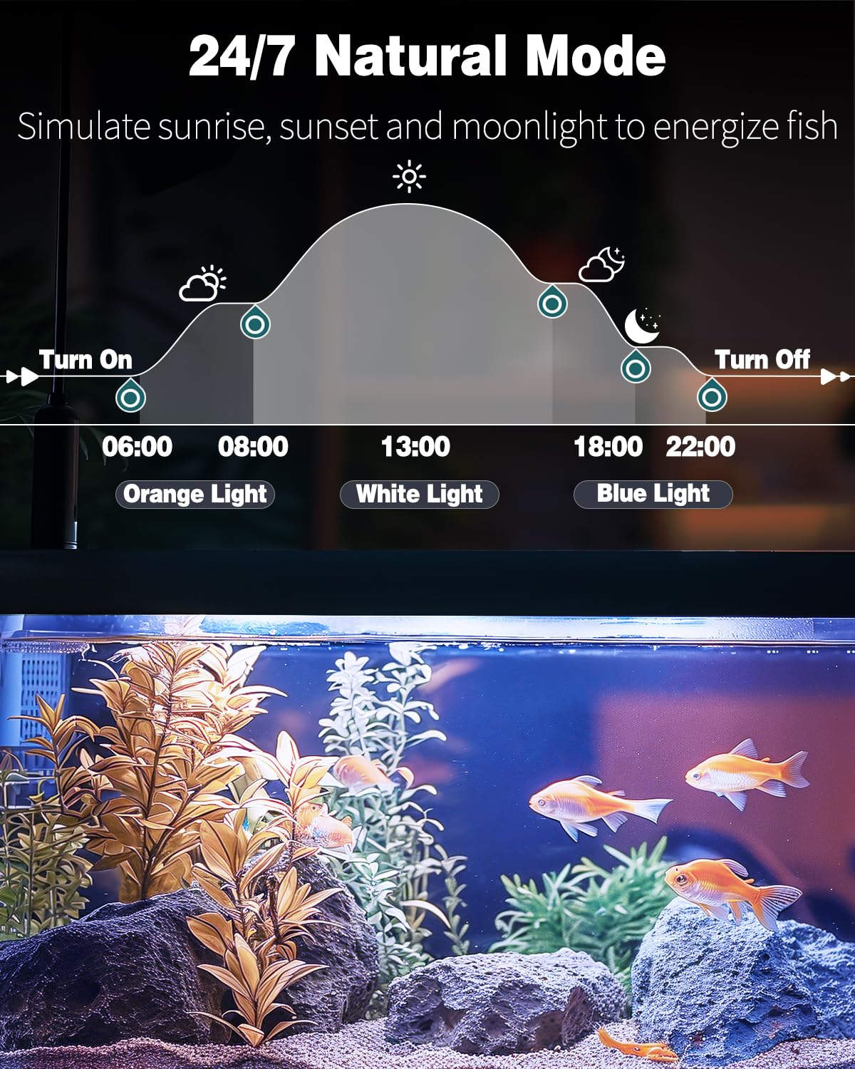 Pawfly 10 W Aquarium LED Light 20 Inch 24/7 Fish Tank Light with Full Spectrum Brilliant White Blue Red Green Lights Multi-Colored LEDs with D/N Mode Single Color Effects Timer & Adjustable Brightness