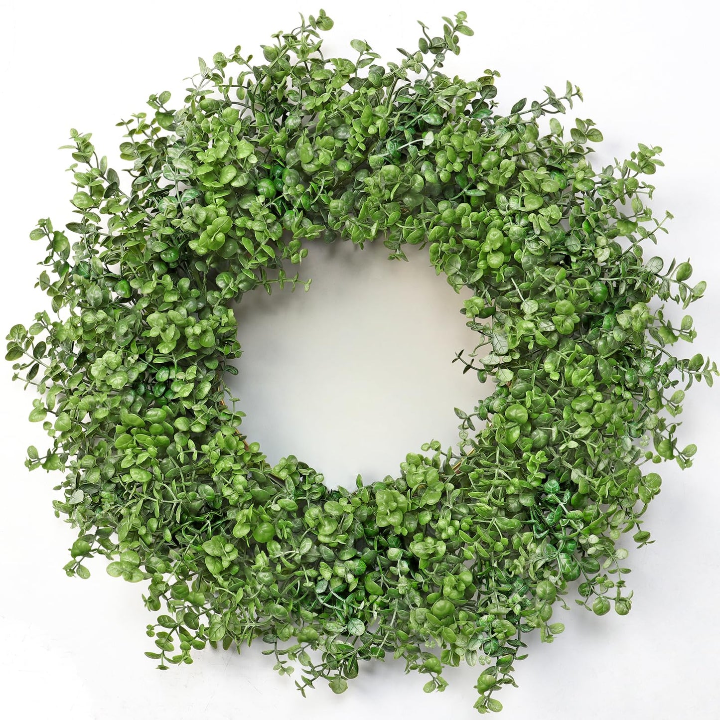 Dremisland Boxwood Wreaths for Front Door, 22 Inch Spring Wreath with Green Eucalyptus Boxwood Leaves Greenery Wreaths for Farmhouse Wall Hanging Window Indoor Outdoor Spring Summer All Seasons