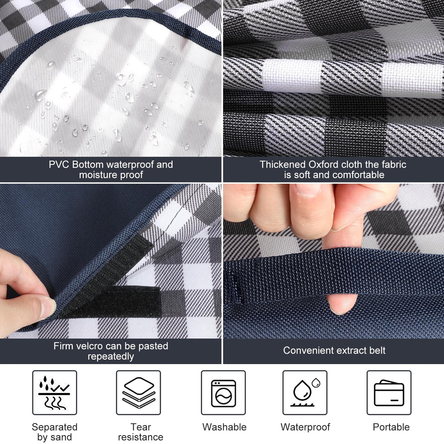 Picnic Blanket,118"×79" Large Foldable Picnic Mat,Beach Blanket,Waterproof Sandproof Blanket,Outdoor Blankets for Gatherings,Park,and Camping.Machine Washable,Durable,Portable,Navy Blue
