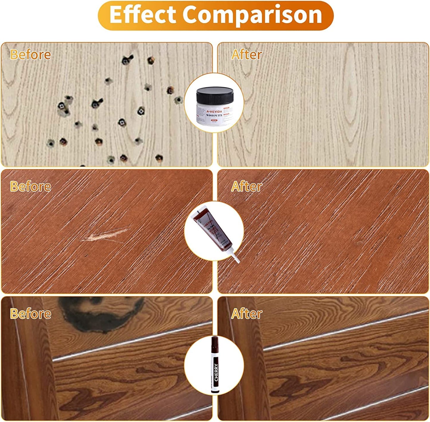 Wood Furniture Repair Kit - Hardwood Laminate Floor Repair Kit Wood Filler, 39 Pcs Furniture Repair Kit Wood Markers Touch Up for Scratch Stain Hole, Restore Any Wood, Wooden Door, Table, Cabinet