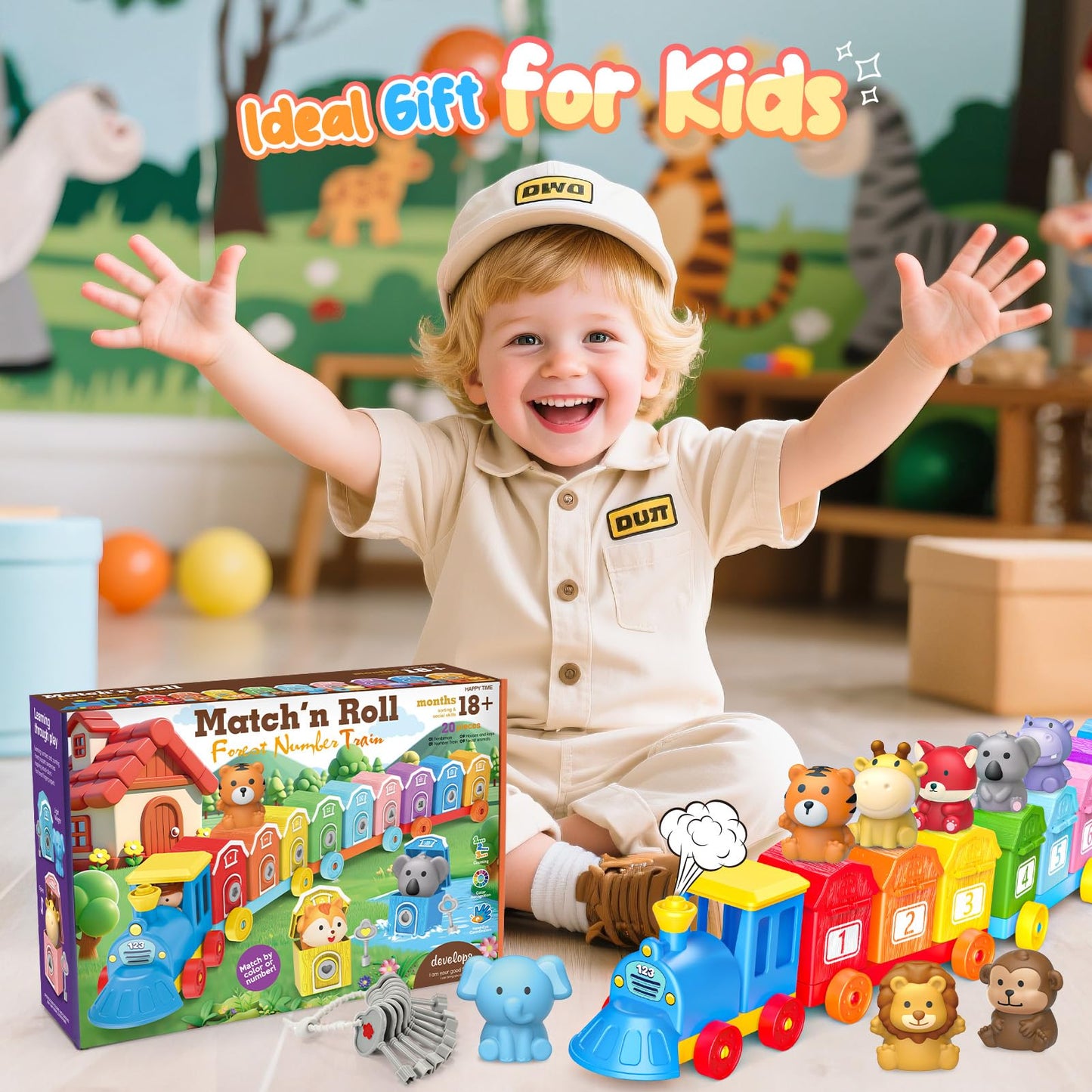 Luckades Toddler Animals Montessori Toys for 2 3 4 Year Old Boy Girl, Learning Farm Train Set with Counting Matching & Sorting for Kids 2-3 3-5 Preschool Christmas Birthday Baby Boy Girl Gifts