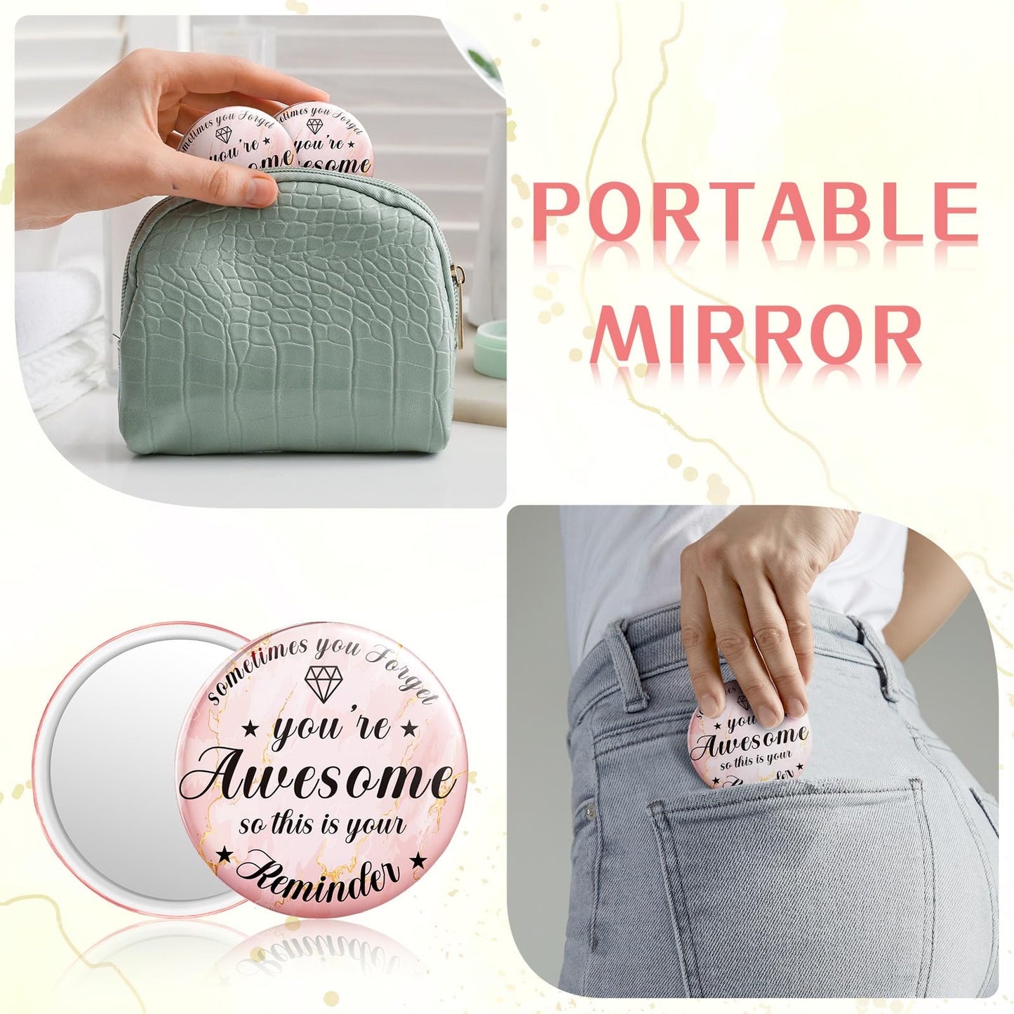 Tradder 120 Pcs 2.76 Inch Inspirational Compact Mirror Bulk Quinceanera Employee Appreciation Gifts Makeup Purse Pocket Mirror for Women Mother's Day Valentine Coworker Nurse Gifts