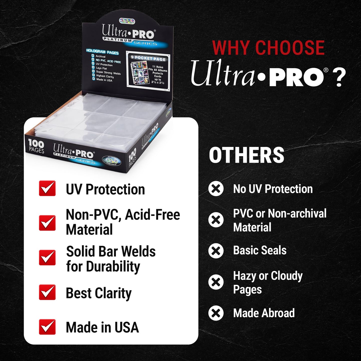 Ultra PRO Platinum Series Pocket Pages (100ct) for Cards and Photos 9-Pocket for 2-1/2" x 3-1/2" Standard Size Cards