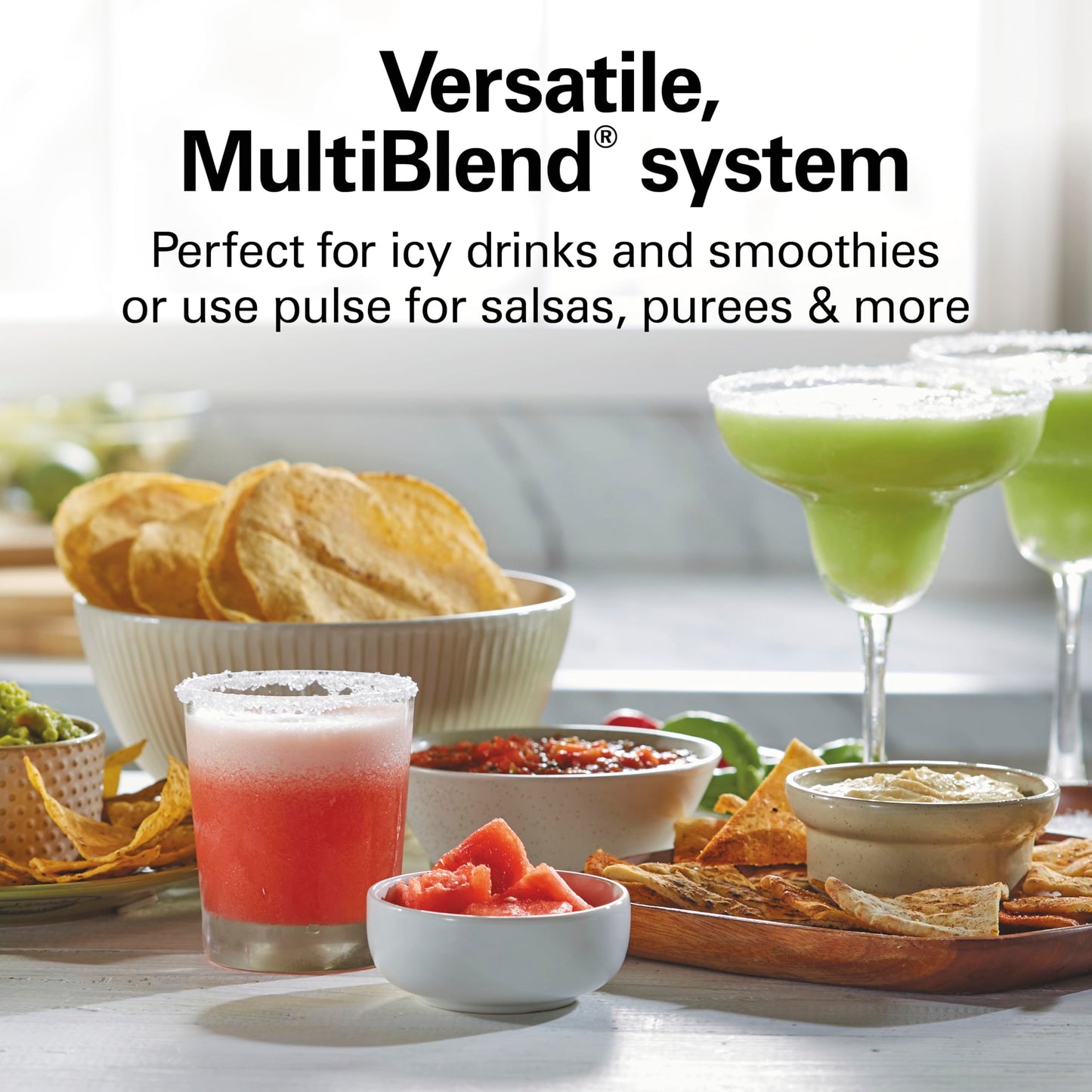 Hamilton Beach MultiBlend Smoothie Blender System, 650W, 4 Shatterproof BPA-Free Jars & Lids, 32 oz Jar, 8 oz Grinder, 2 Travel Cups, Black and Stainless, 52400