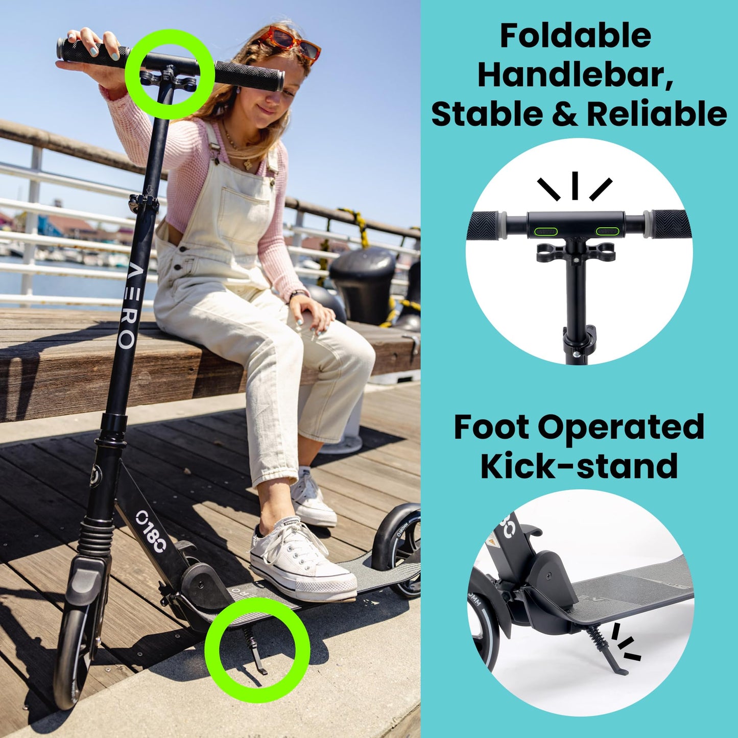 Aero Scooter for Kids 8-12, Teens & Adults | Boys Girls 2 Wheels Kick Scooters | Shock Absorption, Foldable & Height Adjustable
