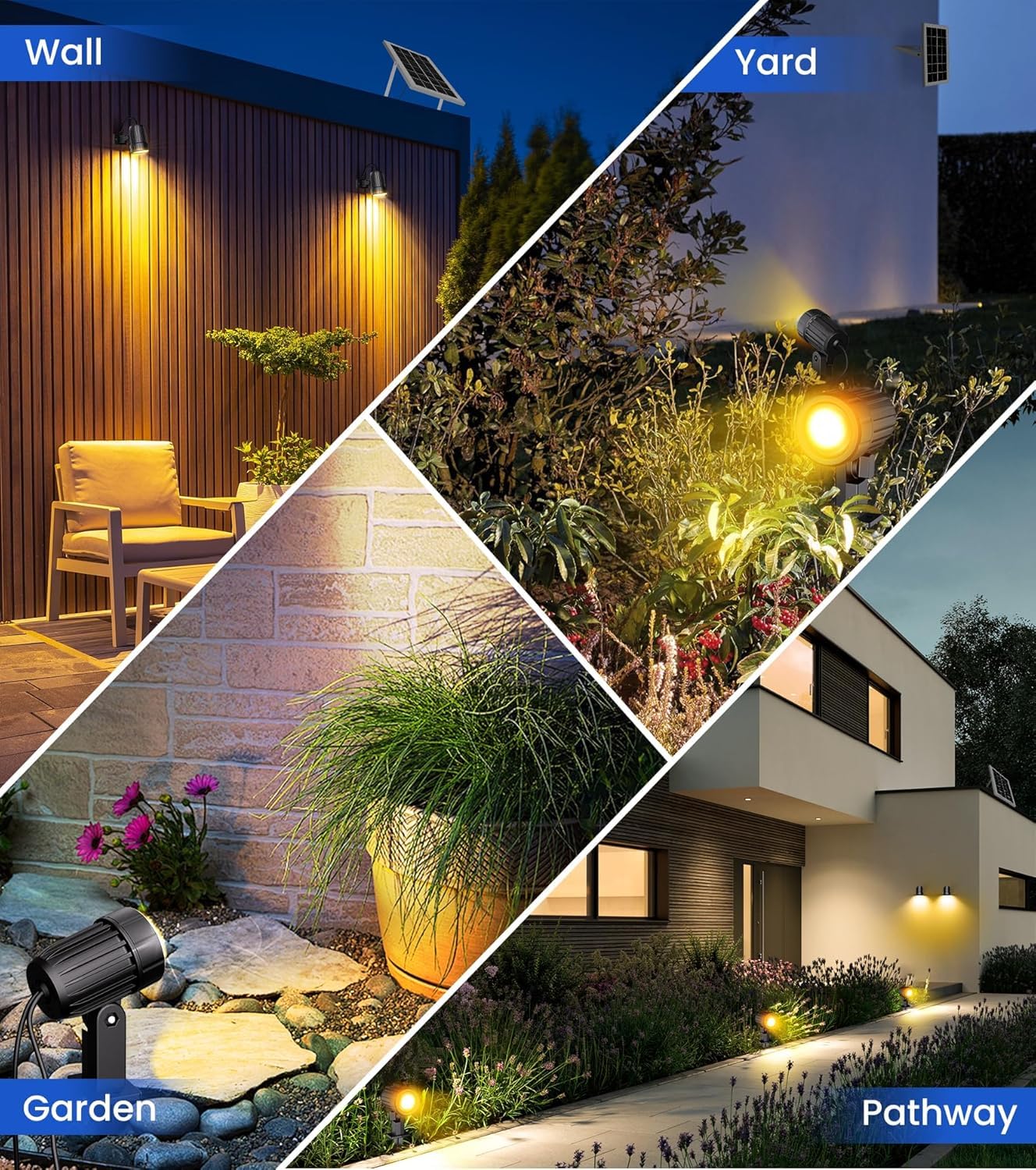 CRODIAL Solar Spot Lights Outdoor 6-in-1, Solar Landscape Lights with 3 Brightness 3 Modes IP66 Waterproof 9.8ft Cable Auto On/Off Outdoor Solar Lights for Yard Pathway Garden Tree（Warm White）