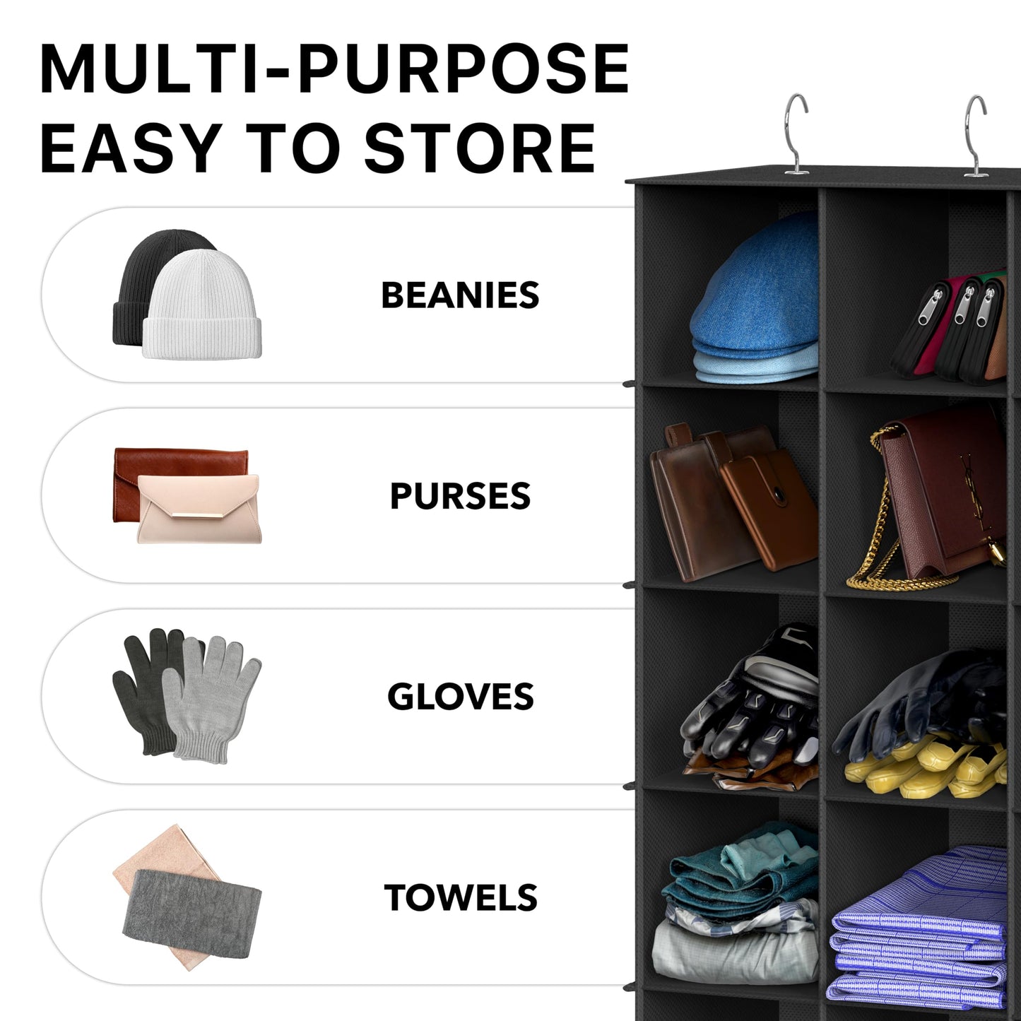 Simple Houseware Hanging Shoe Shelves Closet Organizer Storage, 24 Sections, Black