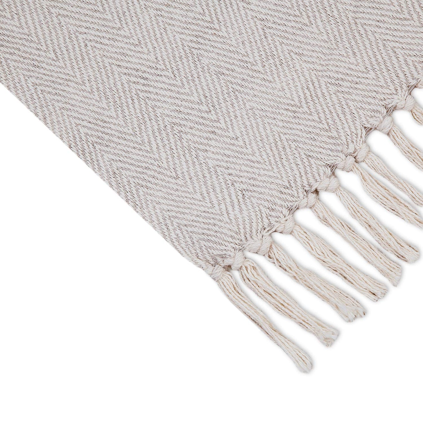 Americanflat Zaina Cream Herringbone Cotton Blanket Throw with Fringe - 50x60 Inches