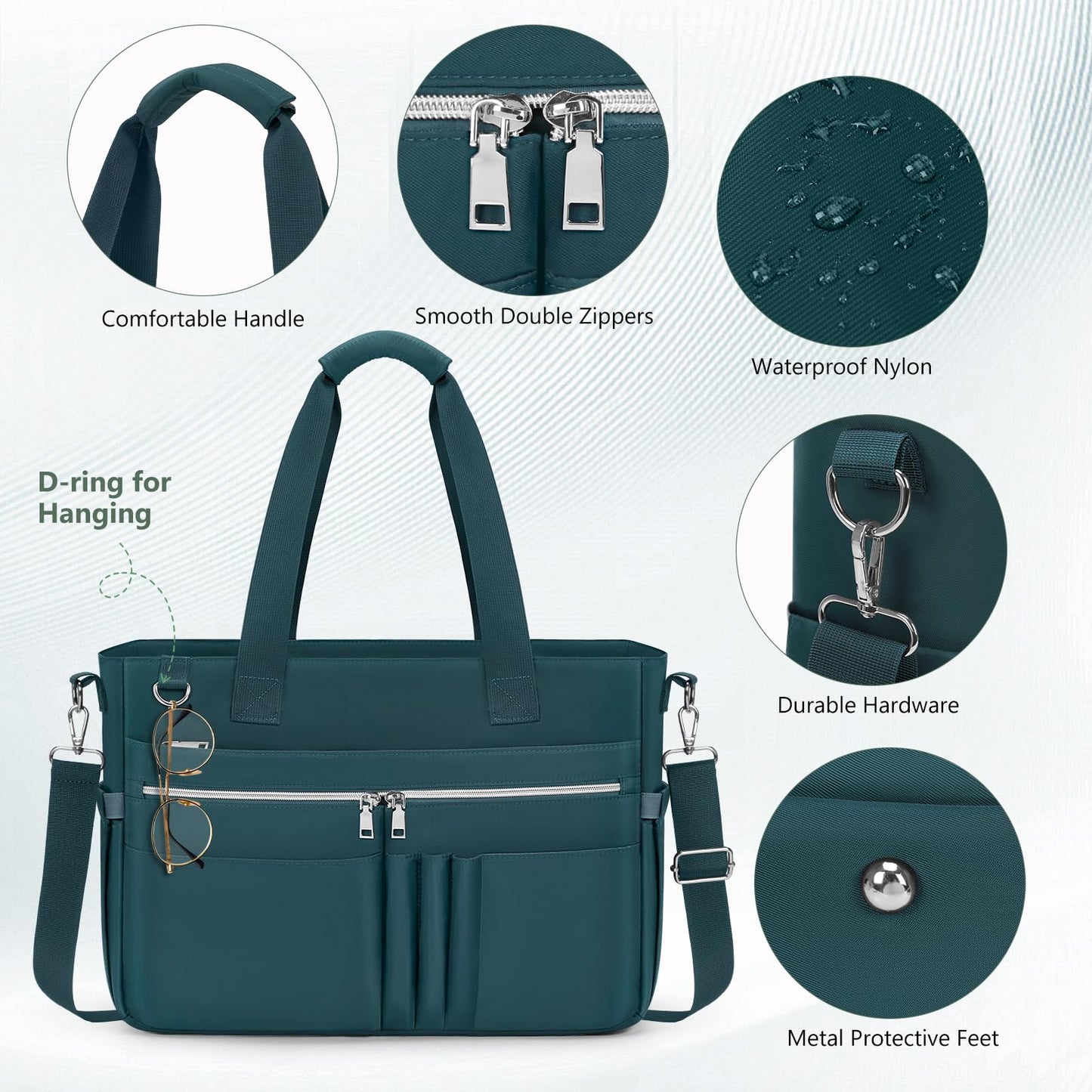 Teacher Tote Bag for Women 15.6 Inch Laptop Briefcase with Clutch Bag, Nurse Bags Professional Work Handbag for Office College Nursing, Large Utility Tote Messenger Shoulder Bag, Dark Green