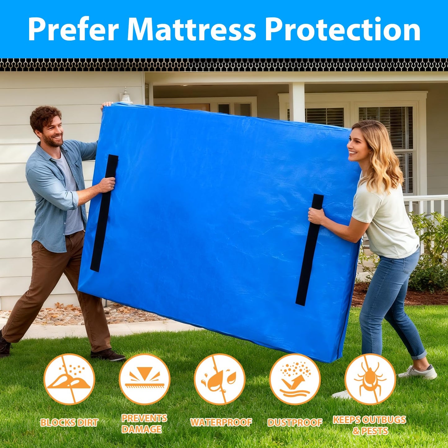 Mattress Bag for Moving,Extra Thick Mattress Cover Queen Mattress Storage Bag with 8 Strong Handles & Zipper,Heavy Duty Mattress Moving Bag,Waterproof Mattress Protector,Moving Supplies(Queen Size)